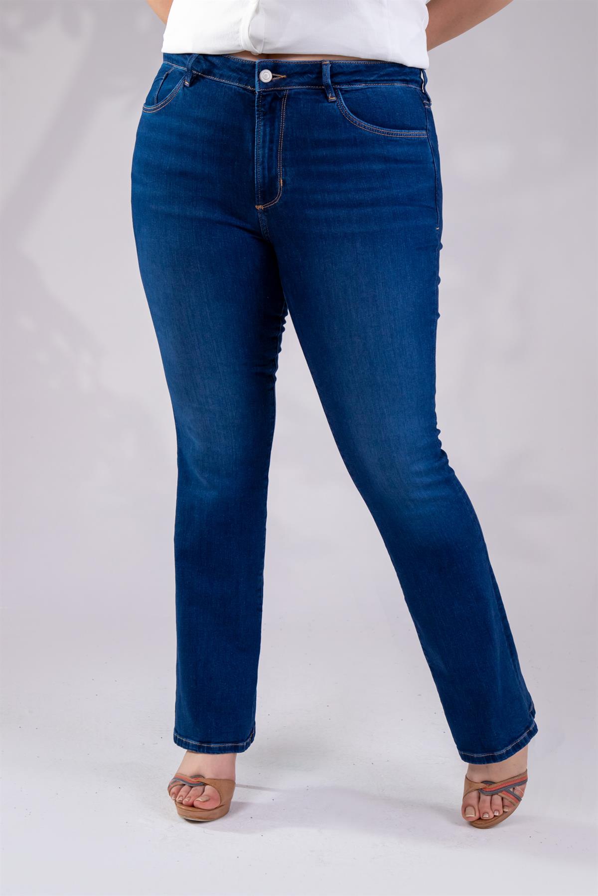 Büyük Beden 210075 Yarım İspanyol Paça Denim Pantolon  Lacivert