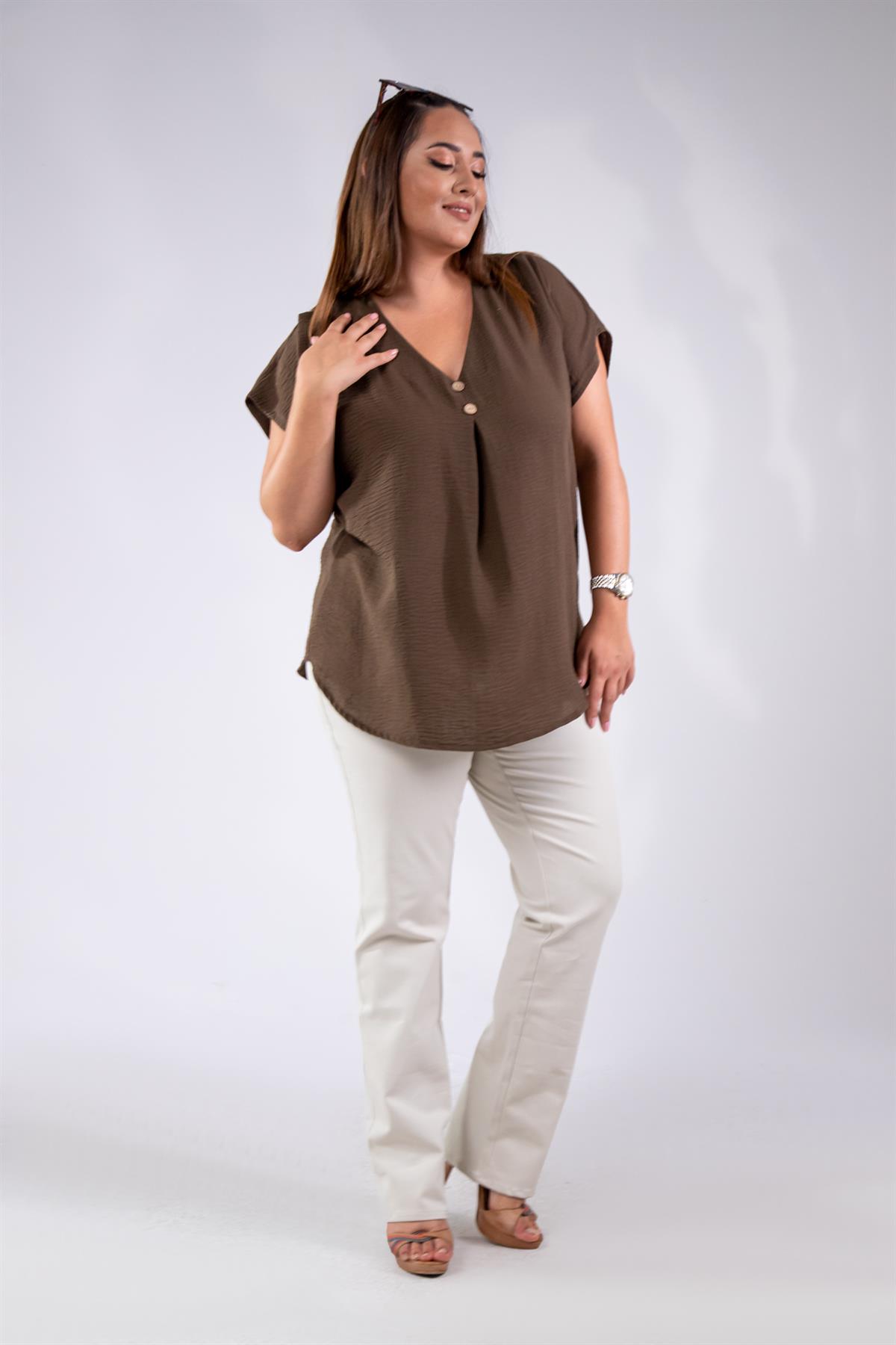 Büyük Beden 210076 Likralı Pantolon  Bej