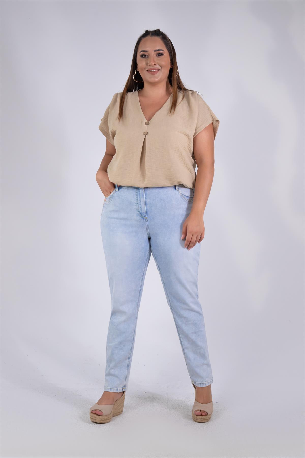 Büyük Beden 210077 Denim Pantolon  Buz Mavi