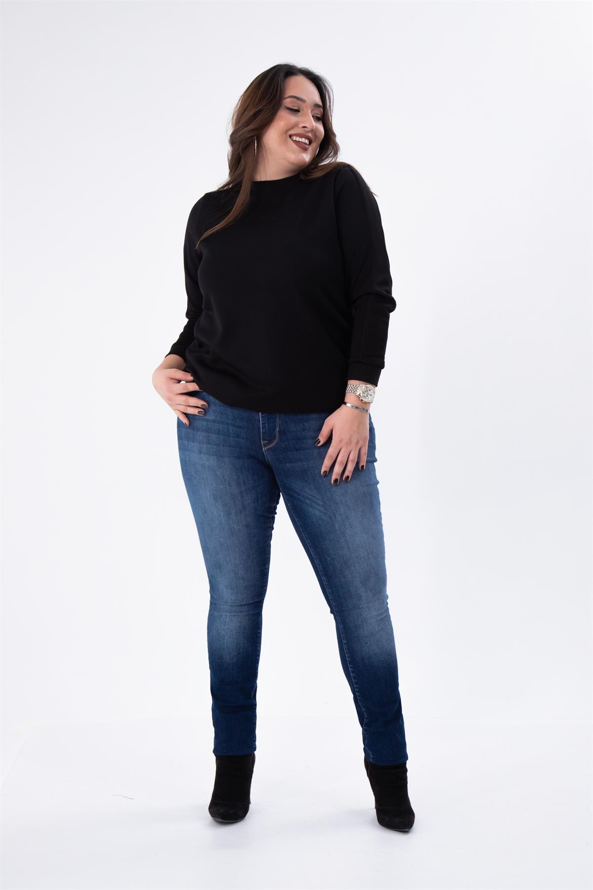 Büyük Beden 210089 Eskitme Denim Pantolon  Lacivert