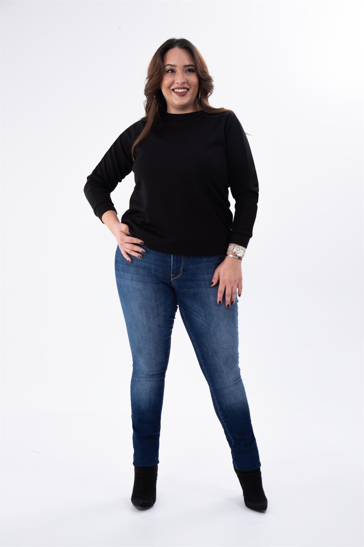 Büyük Beden 210089 Eskitme Denim Pantolon  Lacivert