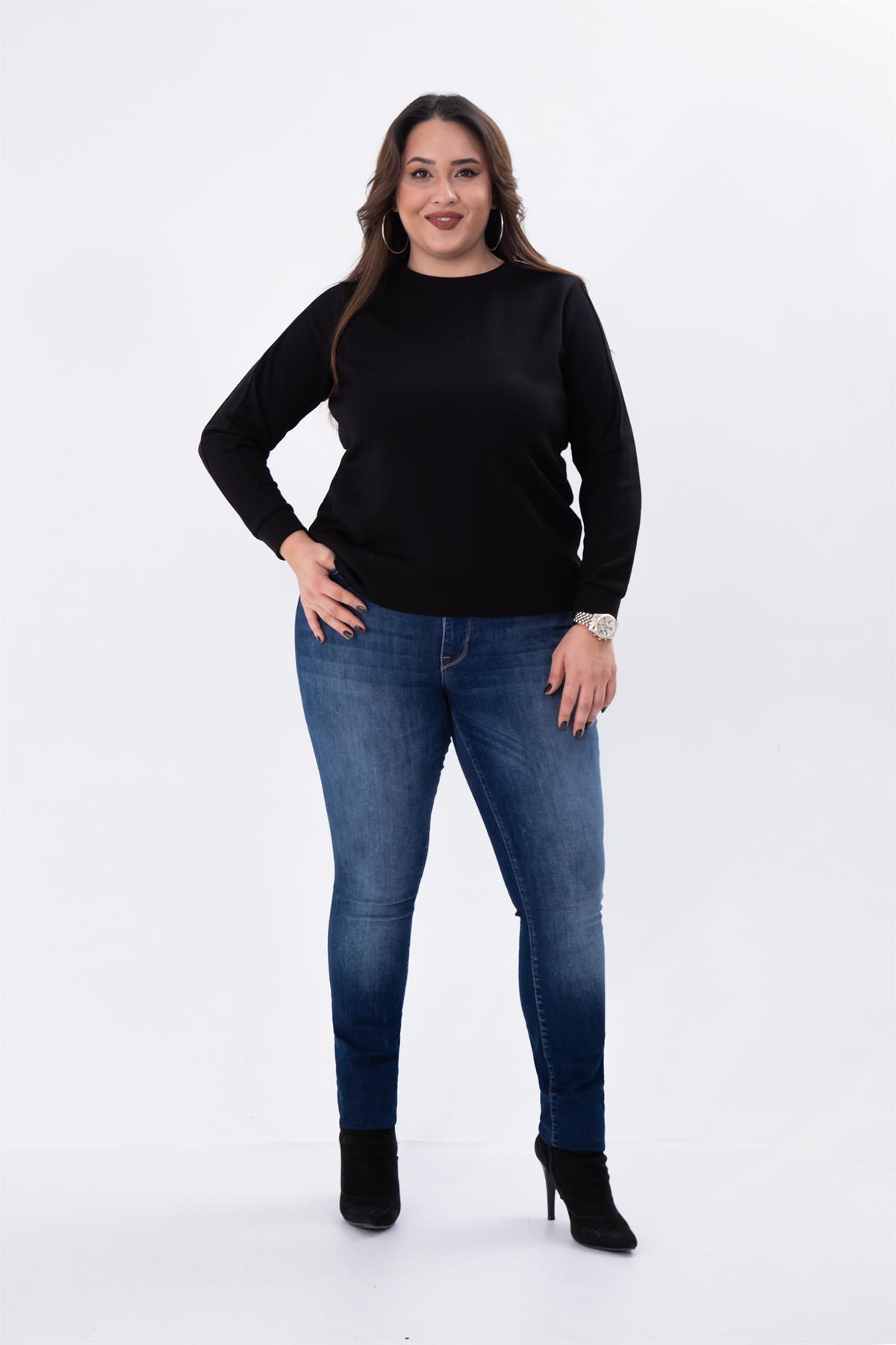 Büyük Beden 210089 Eskitme Denim Pantolon  Lacivert