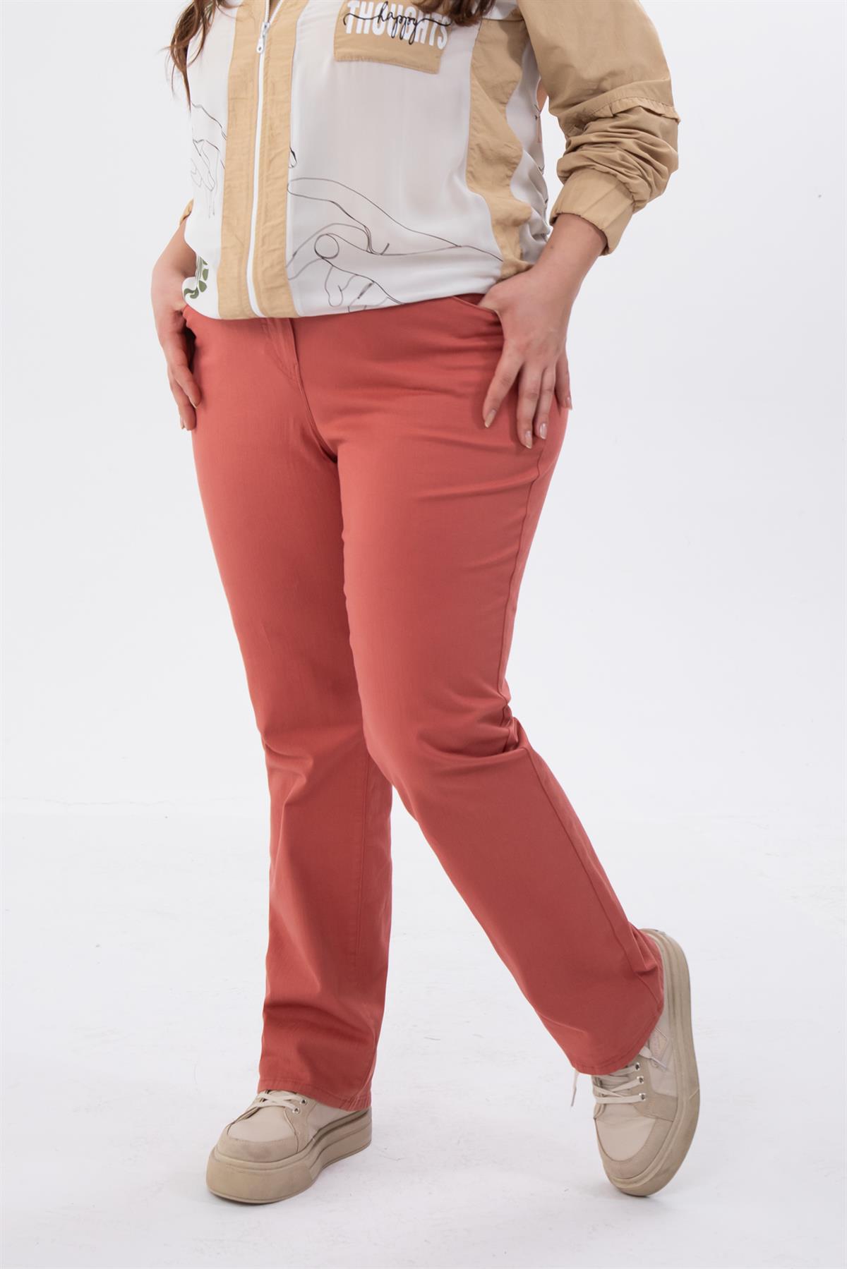 Büyük Beden 210093 Cepli Beli Lastikli Pantolon  Gül Kurusu