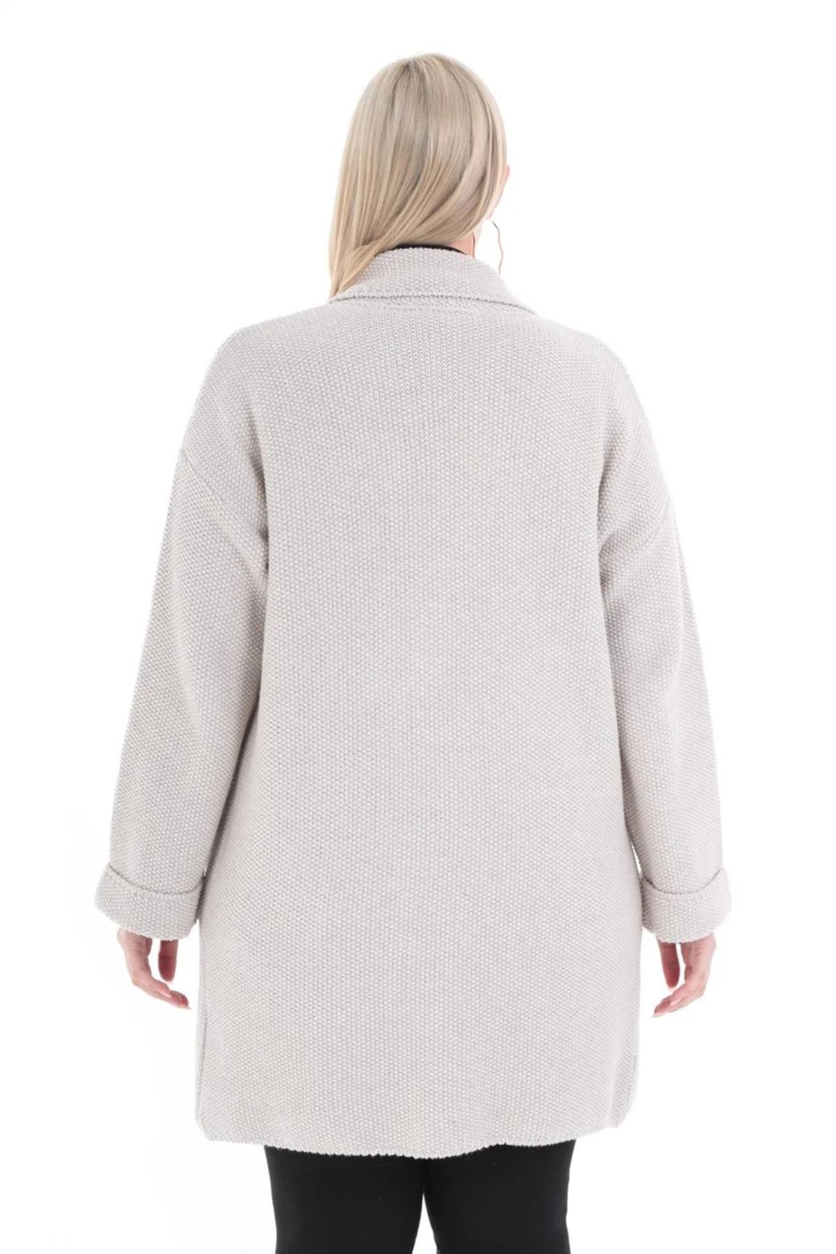 Büyük Beden 2104 Triko Ceket(Kısa) Bej