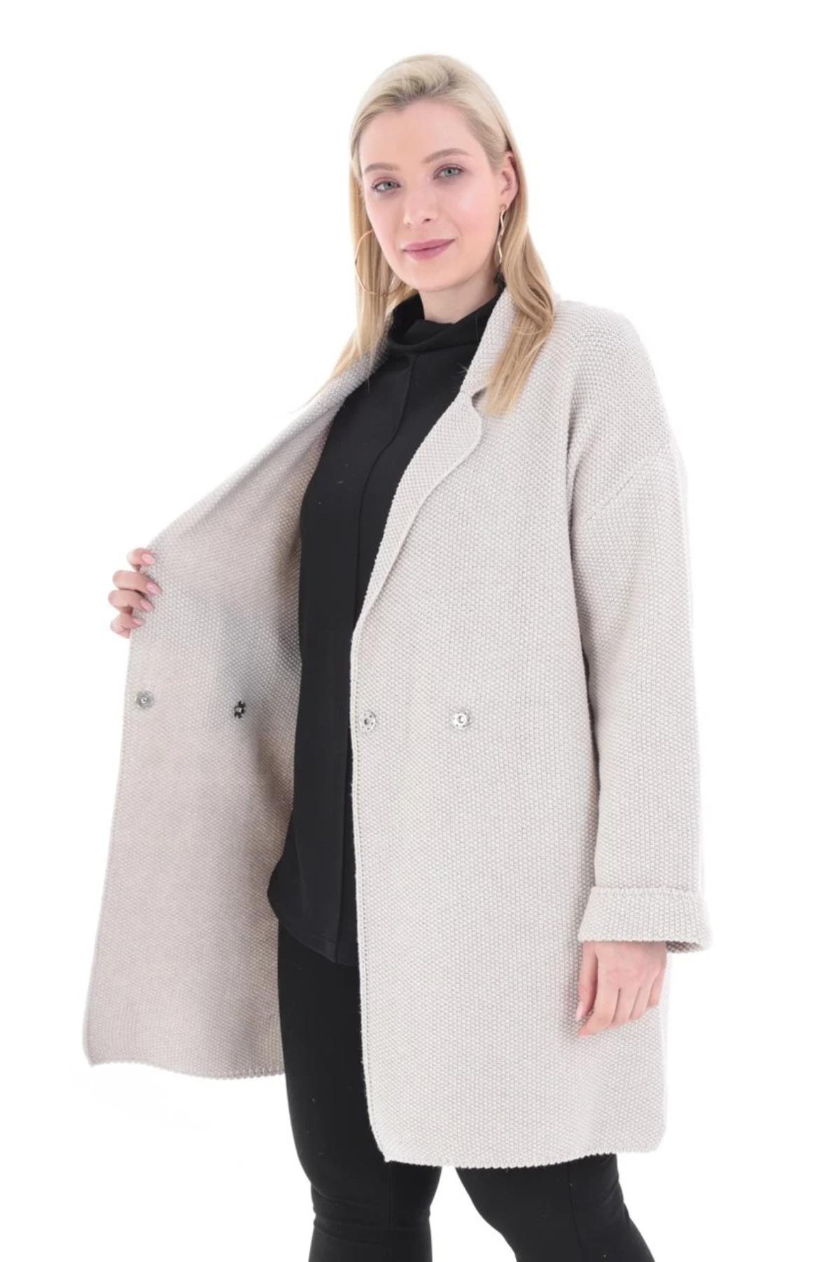 Büyük Beden 2104 Triko Ceket(Kısa) Bej