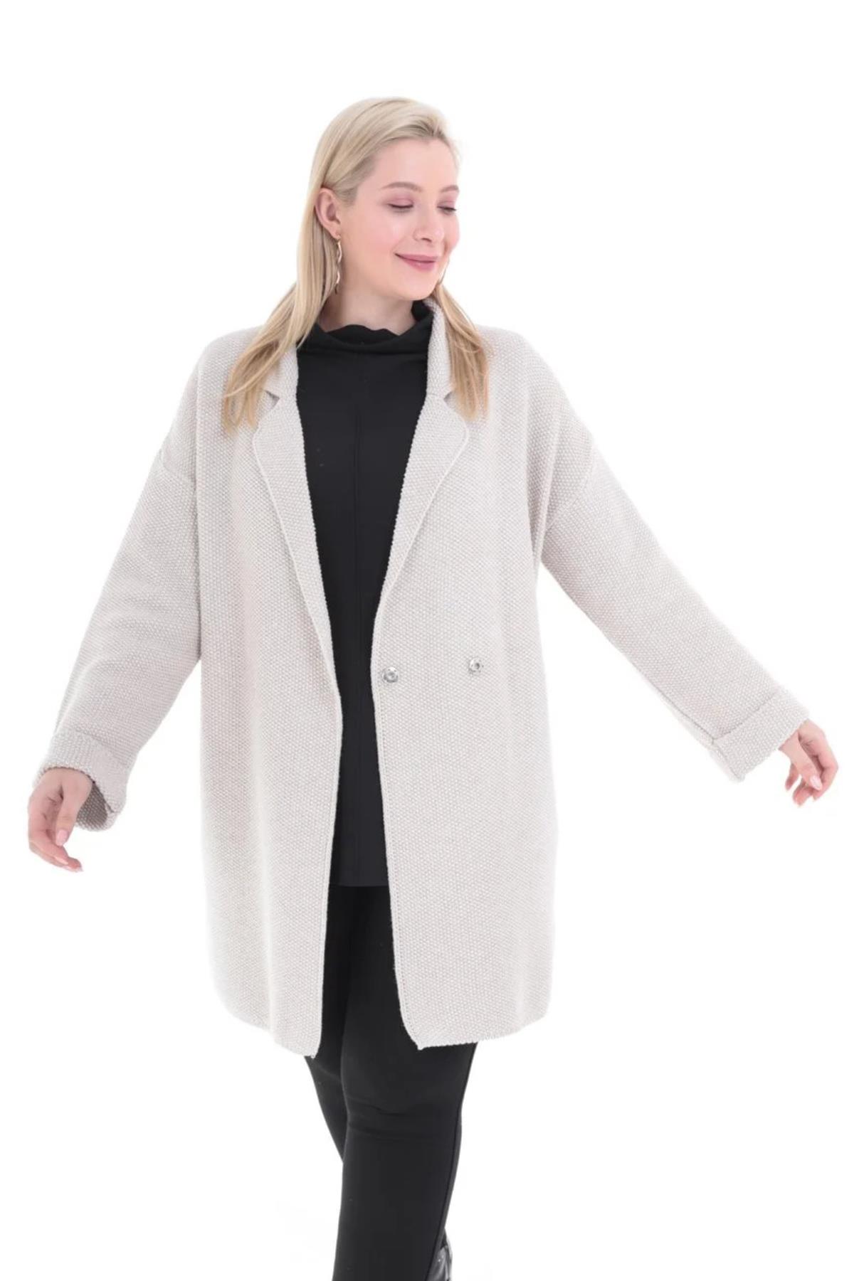 Büyük Beden 2104 Triko Ceket(Kısa) Bej