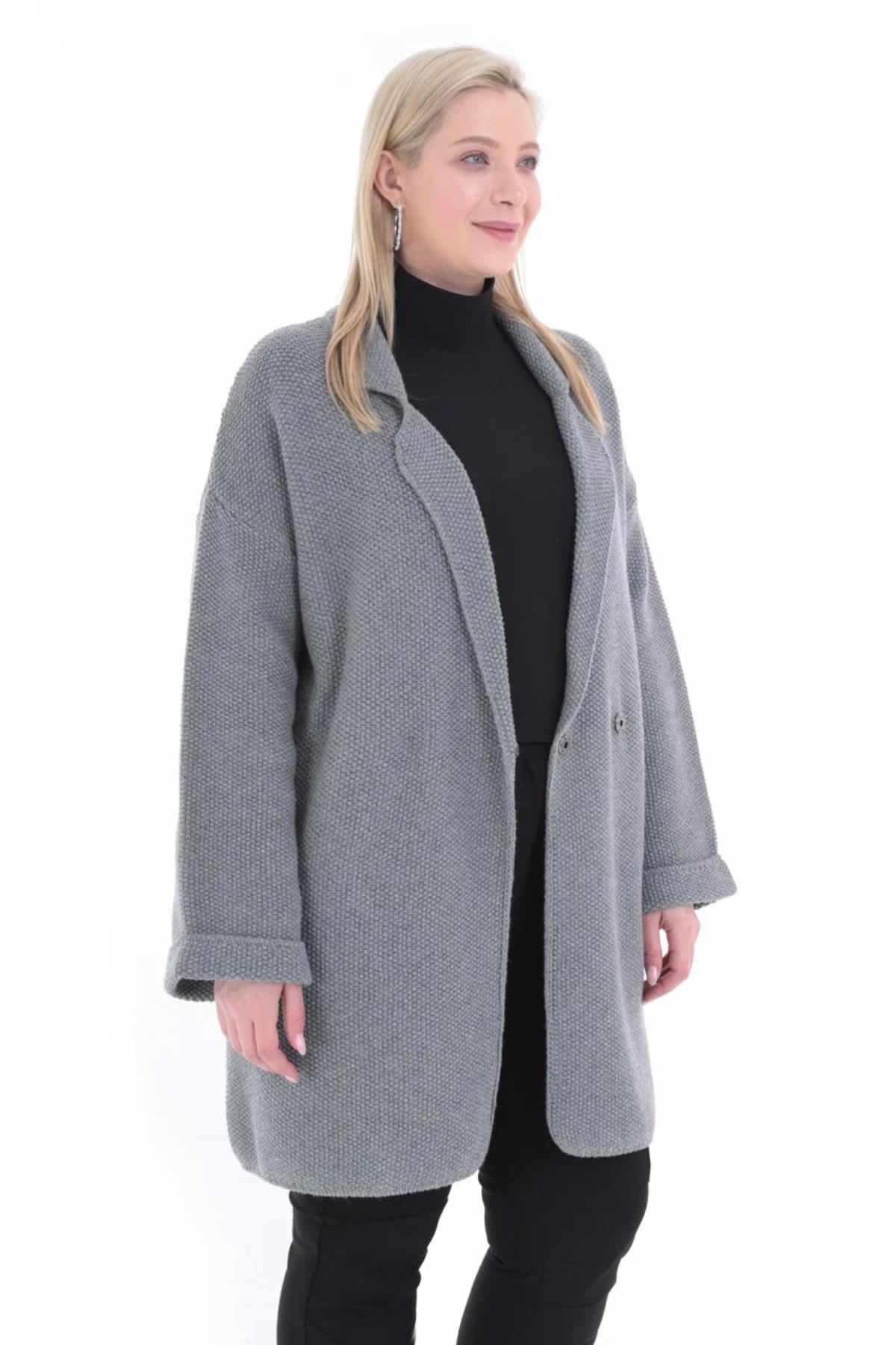 Büyük Beden 2104 Triko Ceket(Kısa) Gri