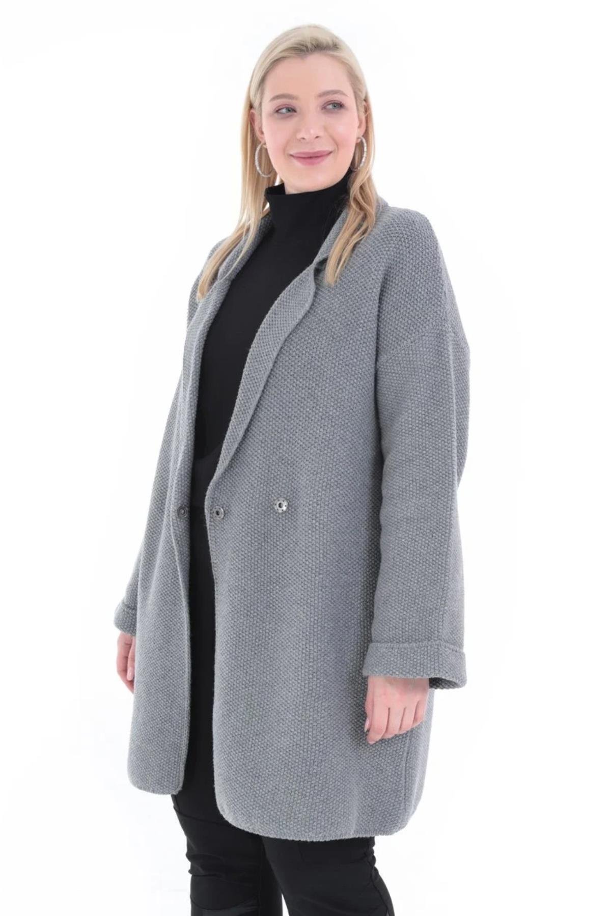 Büyük Beden 2104 Triko Ceket(Kısa) Gri