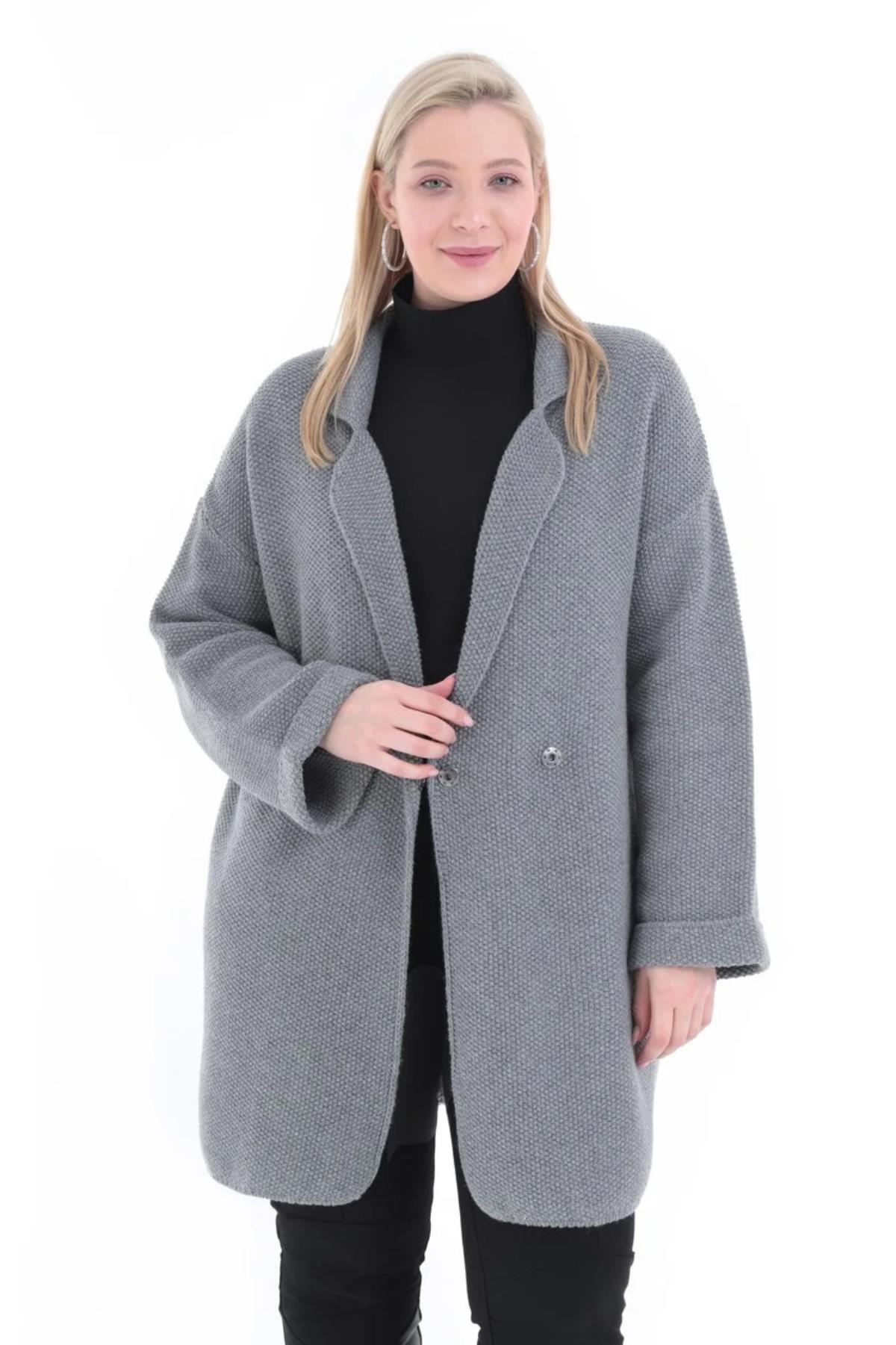 Büyük Beden 2104 Triko Ceket(Kısa) Gri