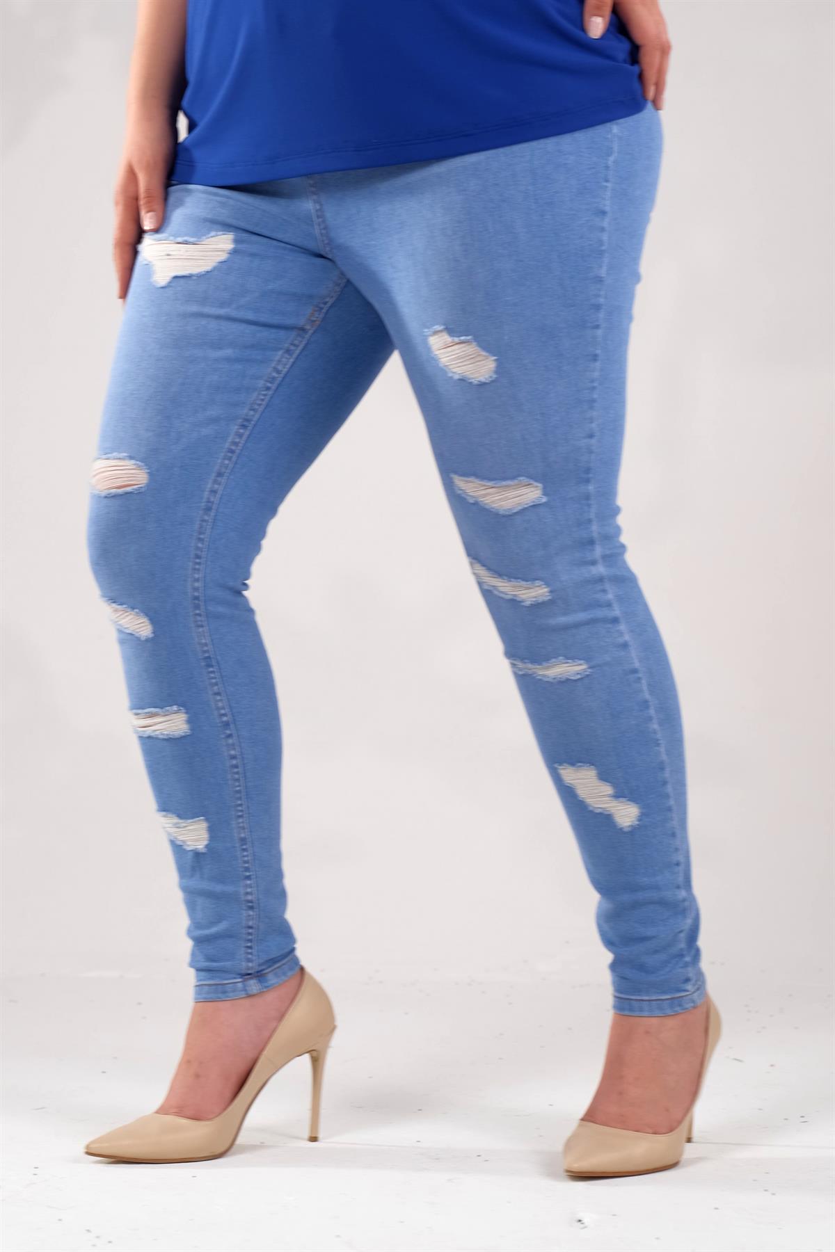 Büyük Beden 2222 Skinny Yırtık Denim Pantolon  Mavi