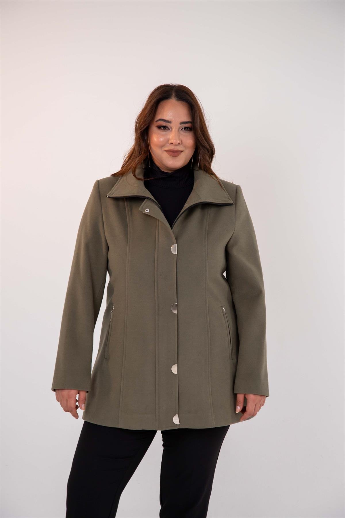 Büyük Beden 2230040 Çıt Çıt Detaylı Kısa Kaban  Hakı