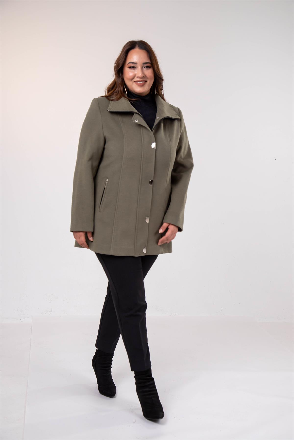 Büyük Beden 2230040 Çıt Çıt Detaylı Kısa Kaban  Hakı