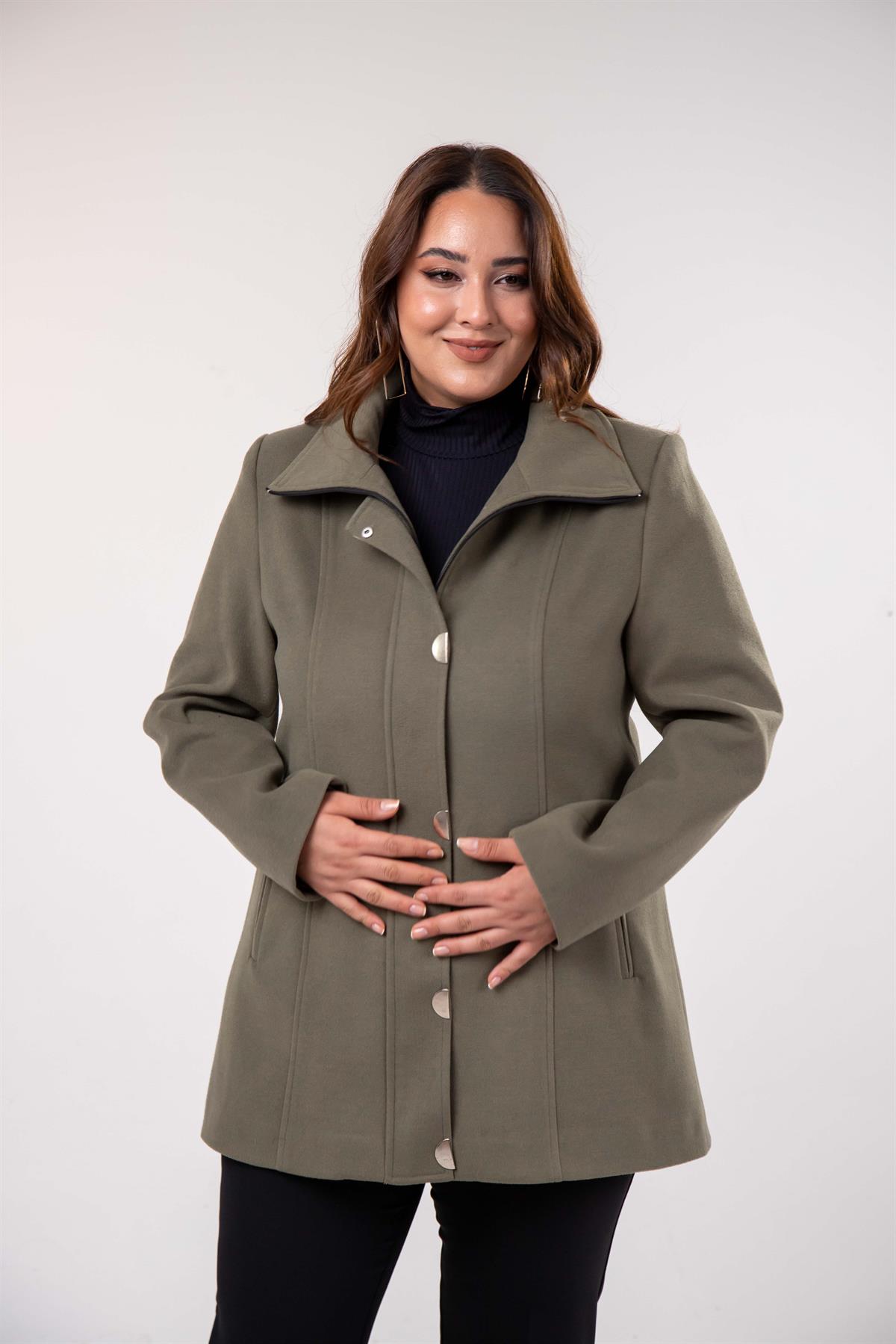 Büyük Beden 2230040 Çıt Çıt Detaylı Kısa Kaban  Hakı