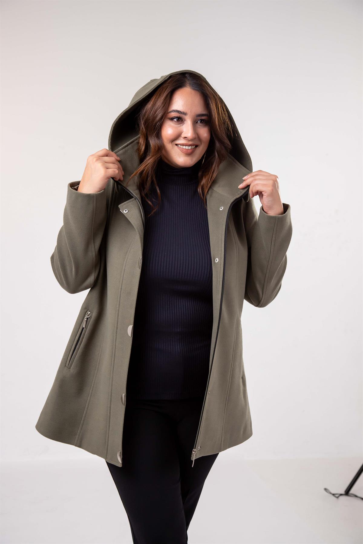 Büyük Beden 2230040 Çıt Çıt Detaylı Kısa Kaban  Hakı