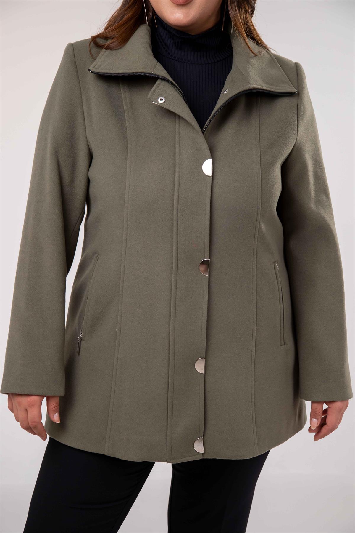 Büyük Beden 2230040 Çıt Çıt Detaylı Kısa Kaban  Hakı