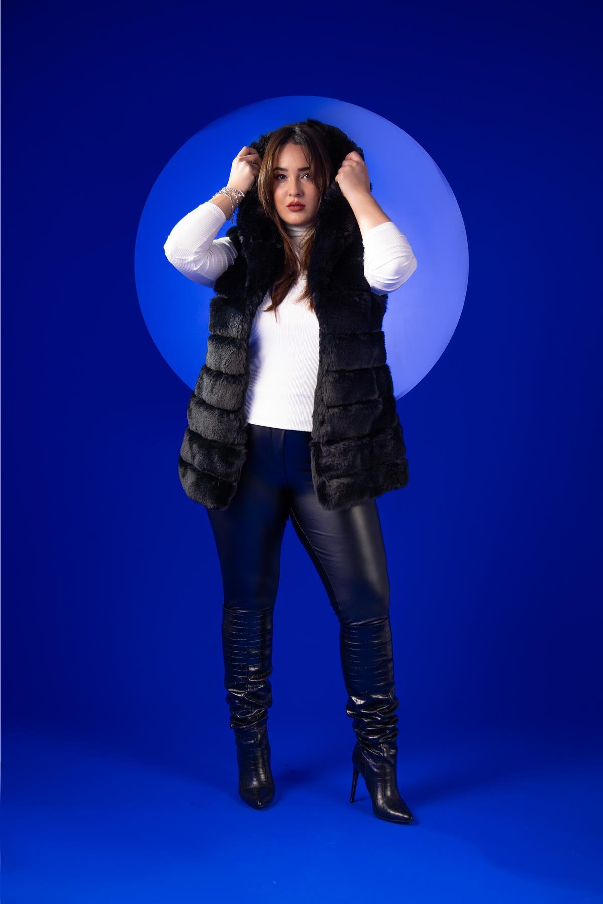 Büyük Beden 22301 Kürk Yelek  Siyah