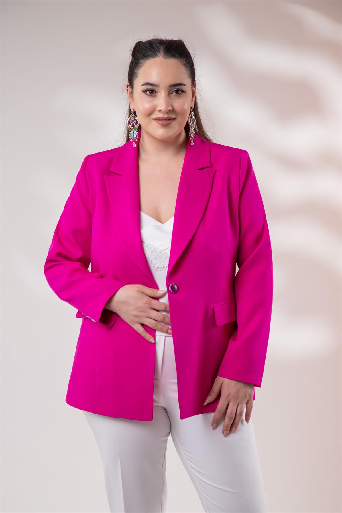 Büyük Beden 2234736 Blazer Ceket  Fuşya