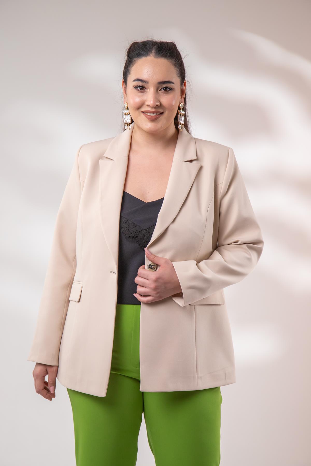 Büyük Beden 2234736 Blazer Ceket  Taş