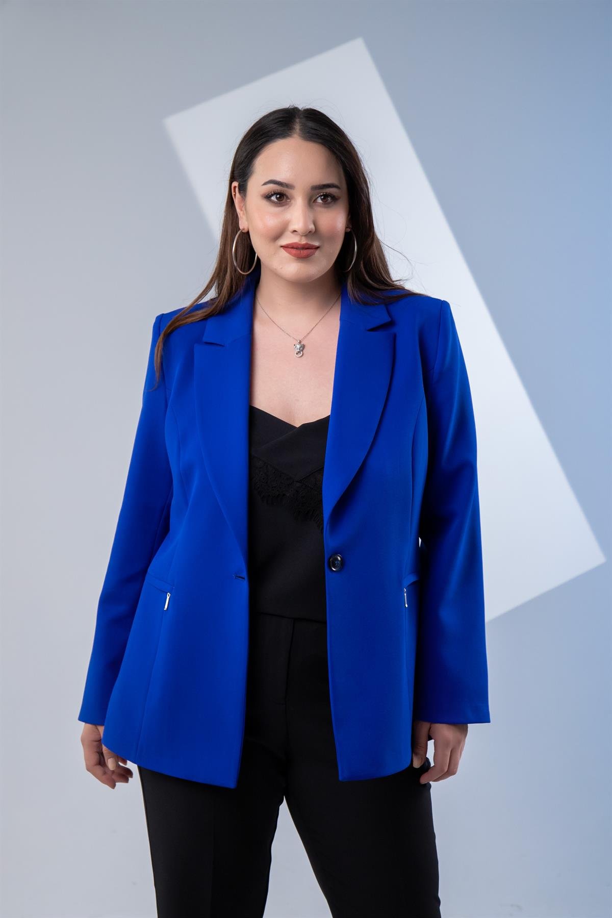 Büyük Beden 2234742 Cep Fermuarlı Blazer Ceket  Saks