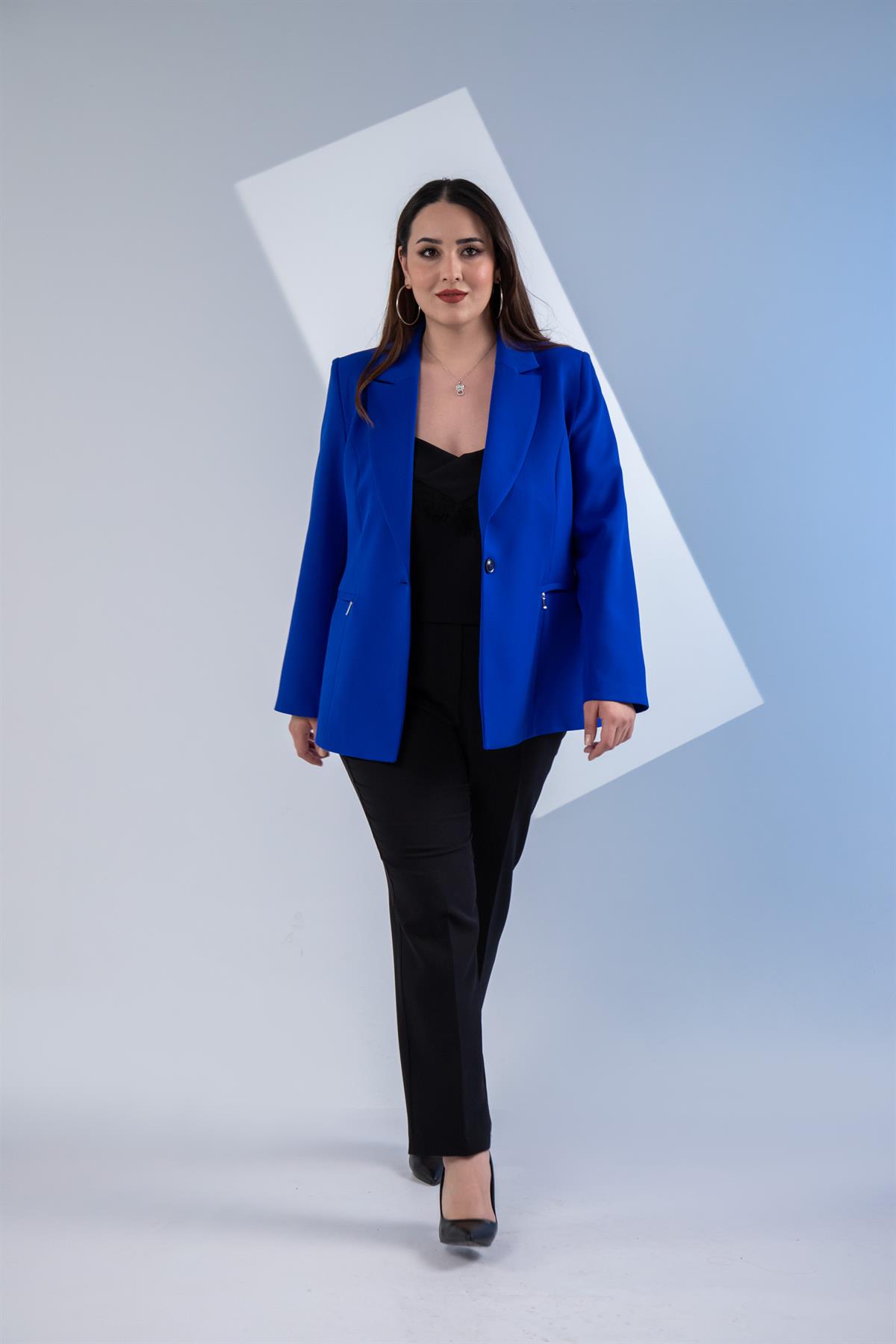 Büyük Beden 2234742 Cep Fermuarlı Blazer Ceket  Saks