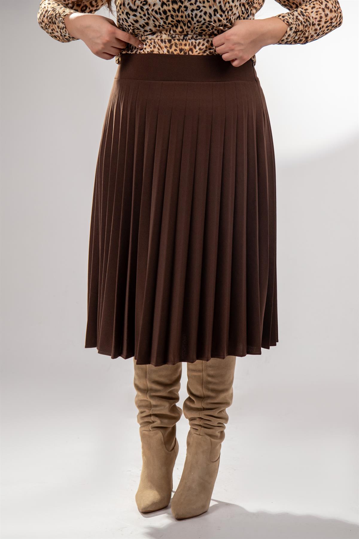 Büyük Beden 2237000 Pliseli Etek Kahverengi