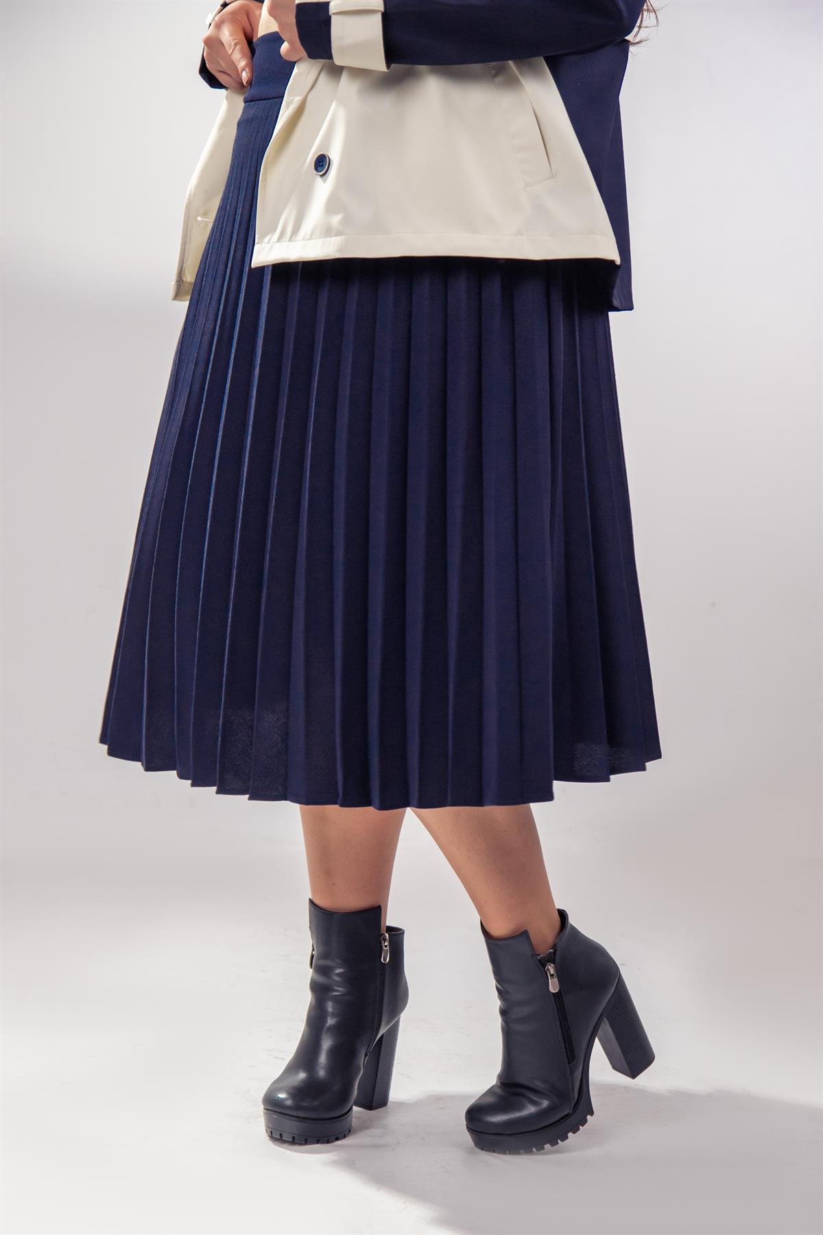 Büyük Beden 2237000 Pliseli Etek Lacivert