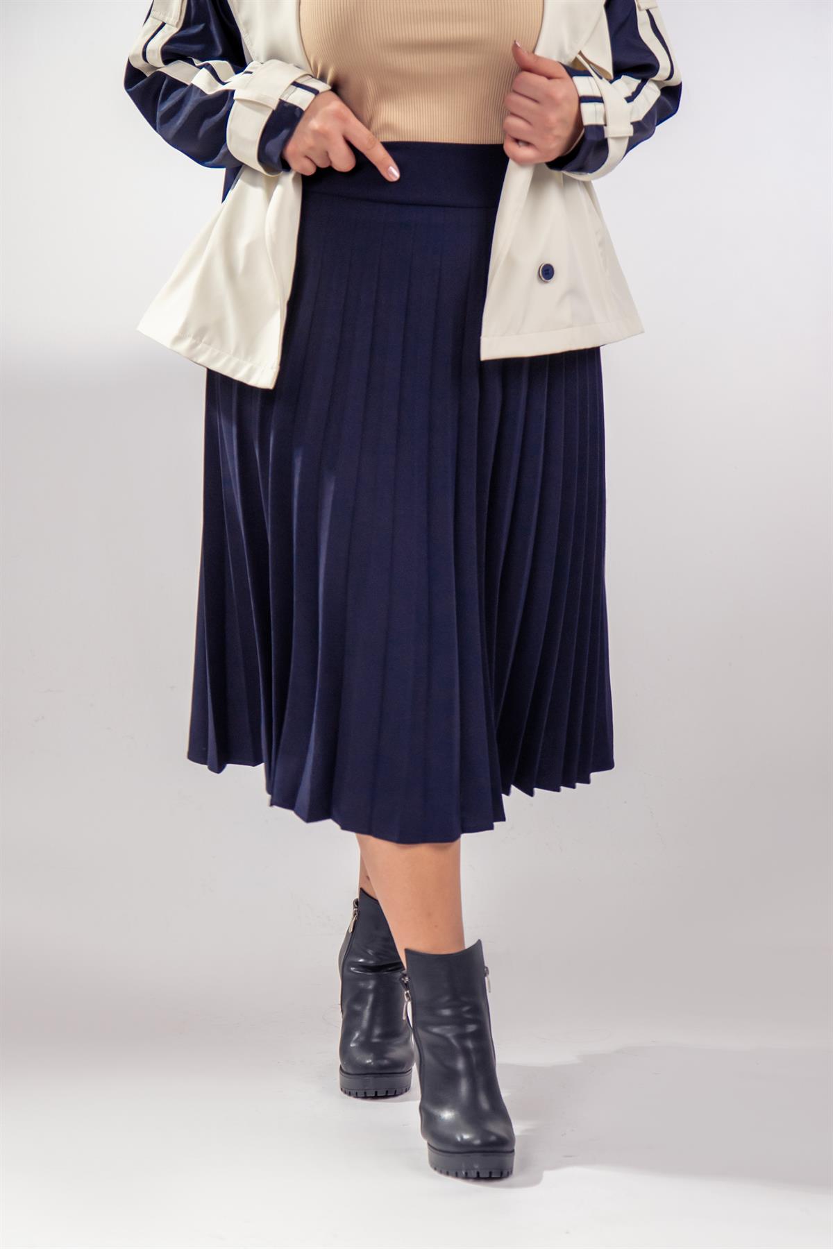 Büyük Beden 2237000 Pliseli Etek Lacivert