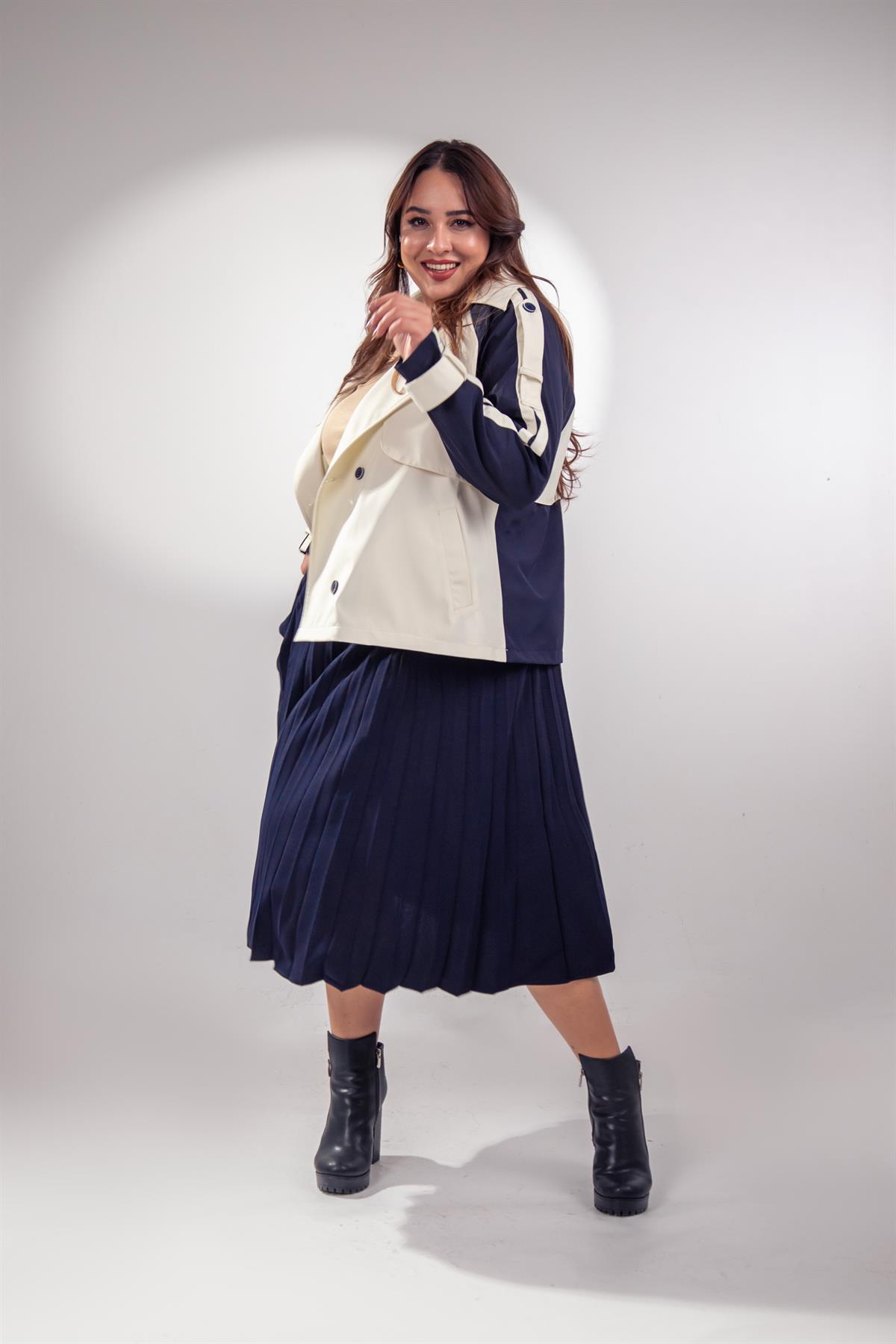 Büyük Beden 2237000 Pliseli Etek Lacivert