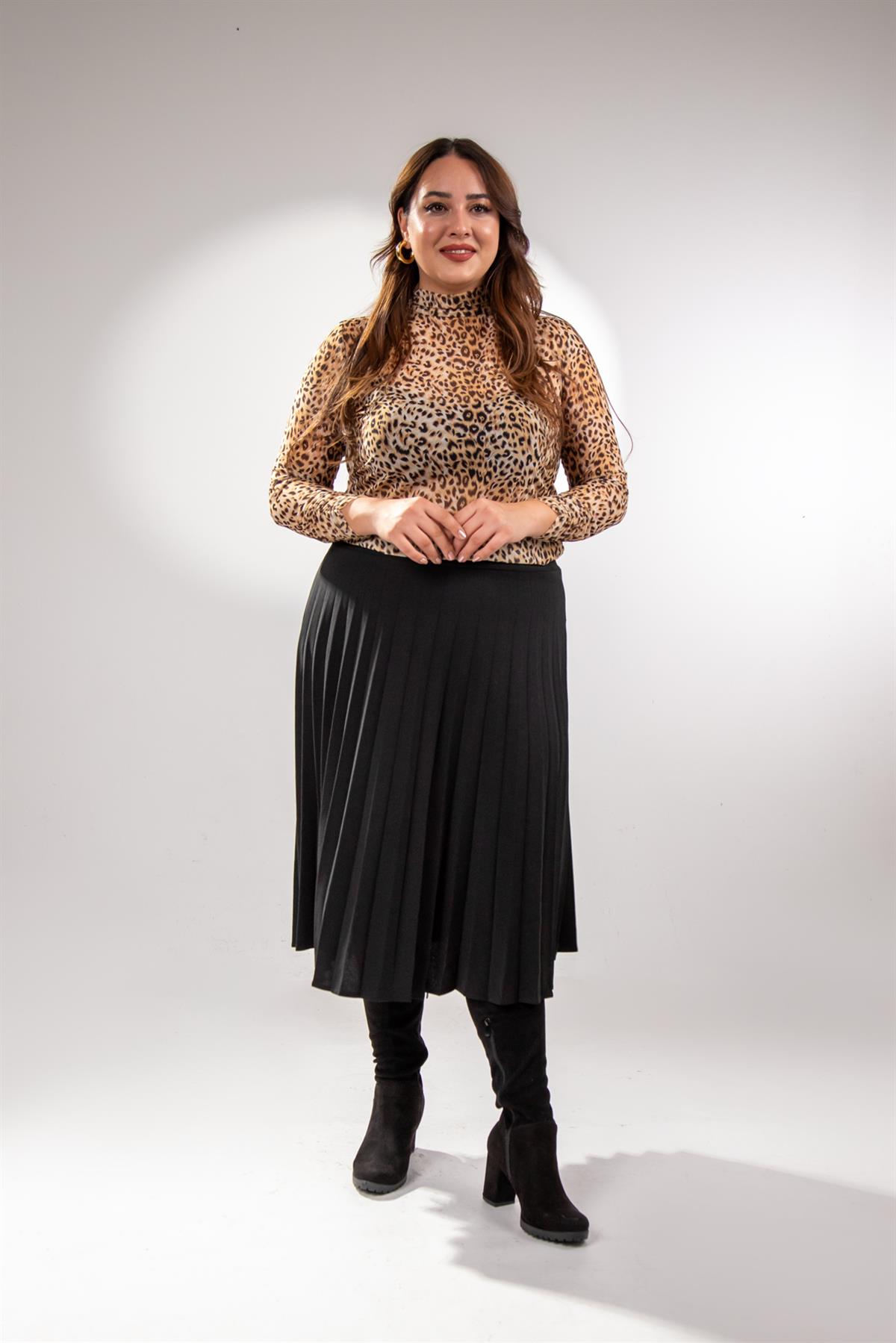 Büyük Beden 2237000 Pliseli Etek Siyah