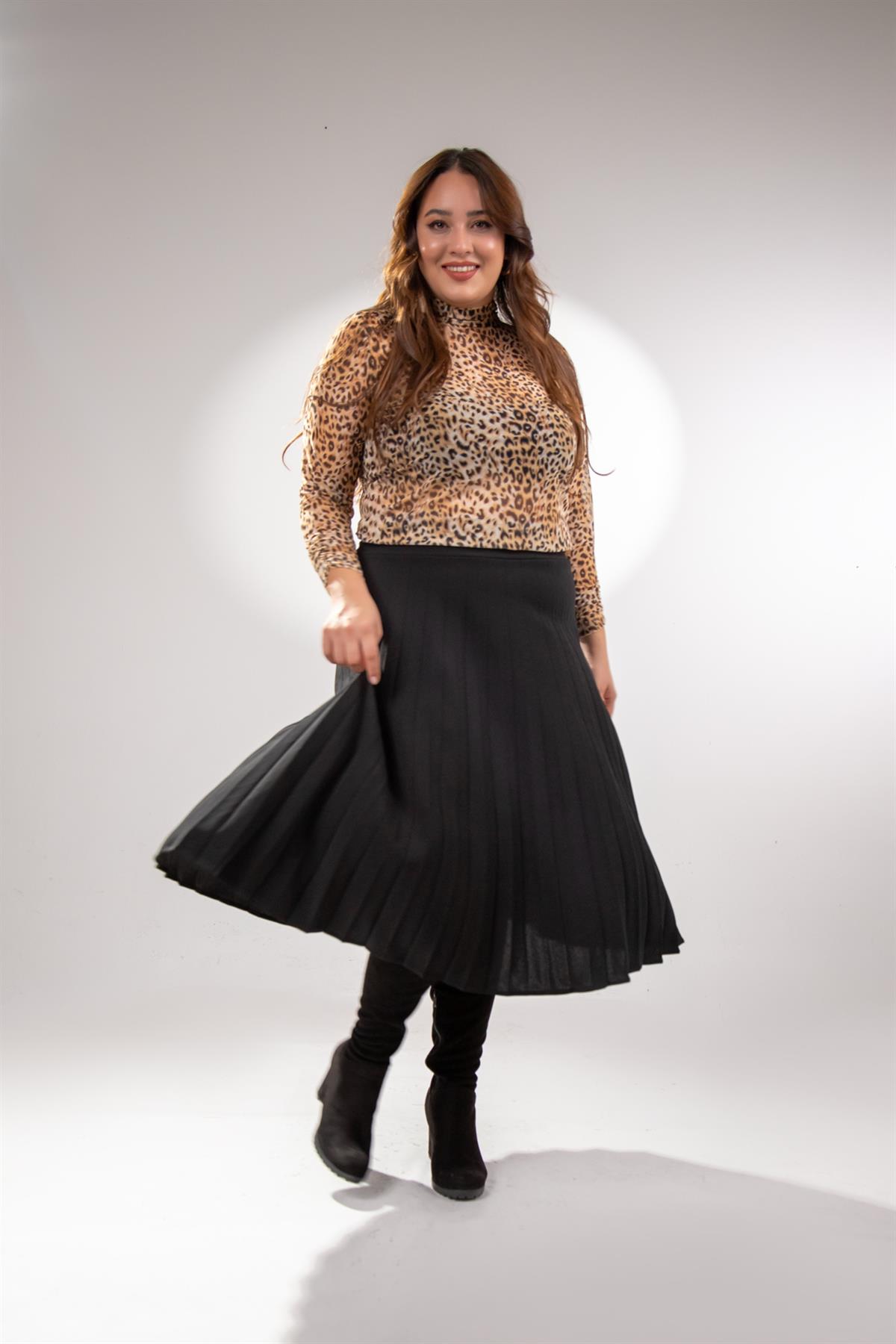 Büyük Beden 2237000 Pliseli Etek Siyah