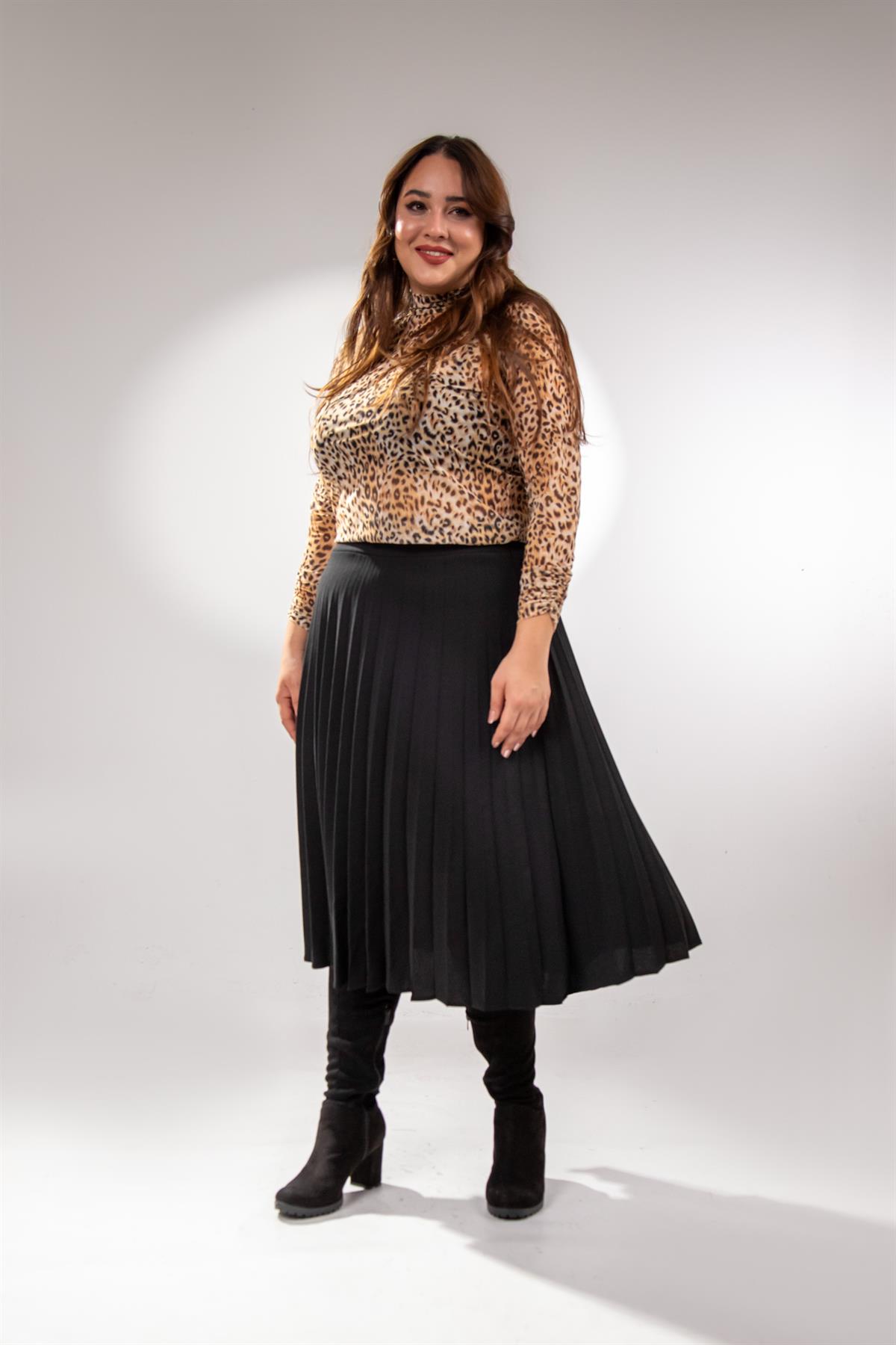 Büyük Beden 2237000 Pliseli Etek Siyah