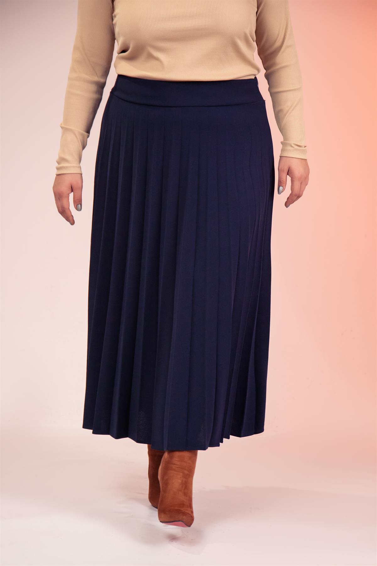 Büyük Beden 2237001 Uzun Piliseli Etek  Lacıvert