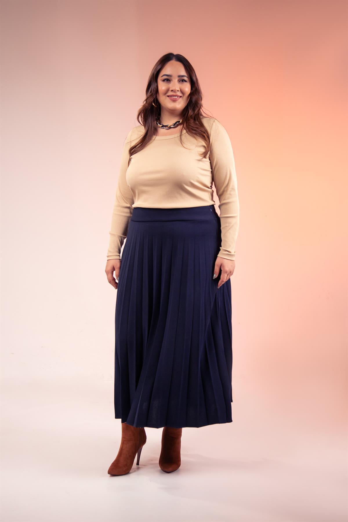 Büyük Beden 2237001 Uzun Piliseli Etek  Lacıvert