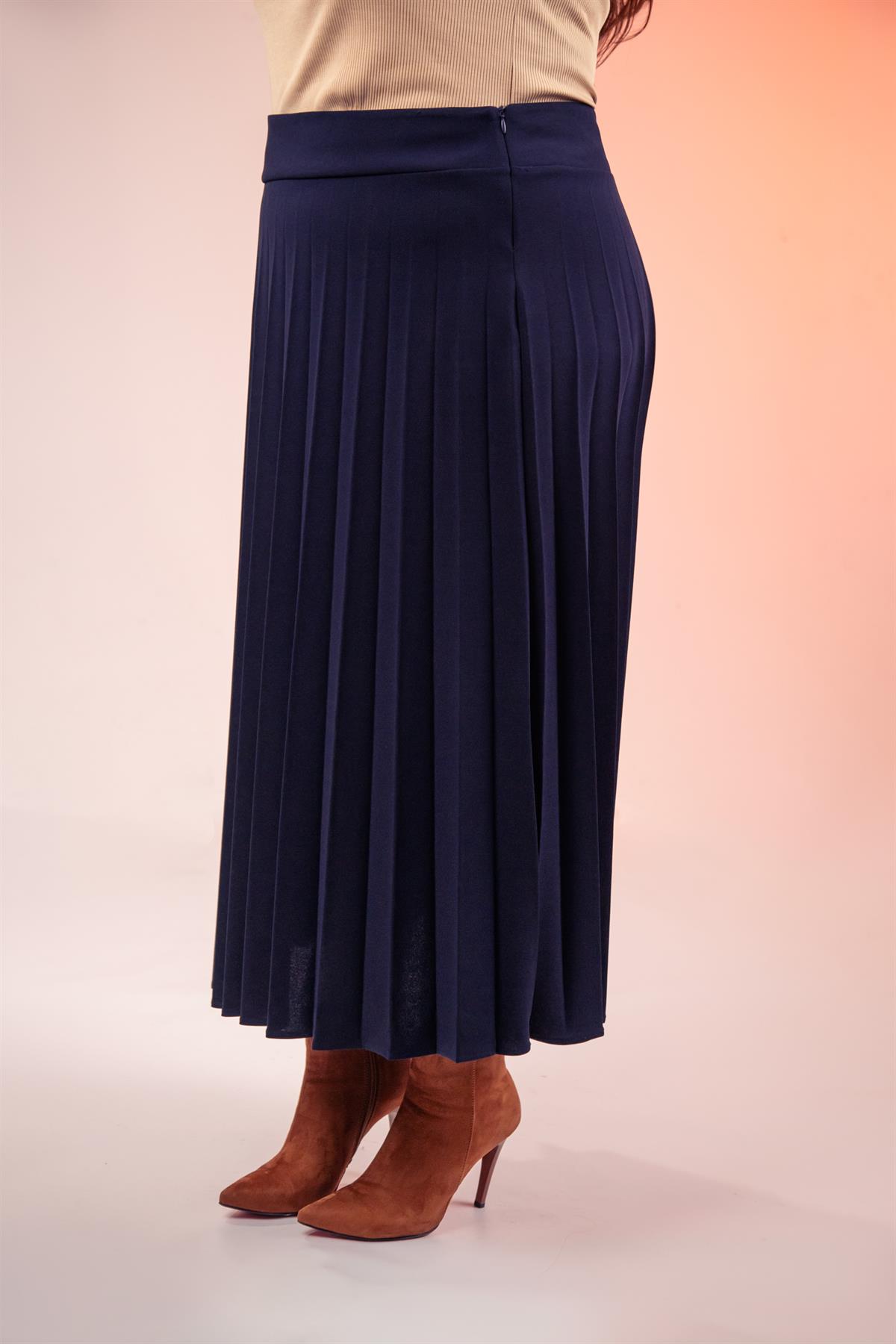 Büyük Beden 2237001 Uzun Piliseli Etek  Lacıvert