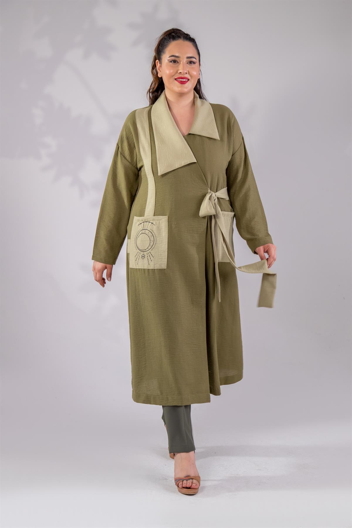 Büyük Beden 2251 Yan Bağlamalı Geniş Yaka Kap  Yeşil