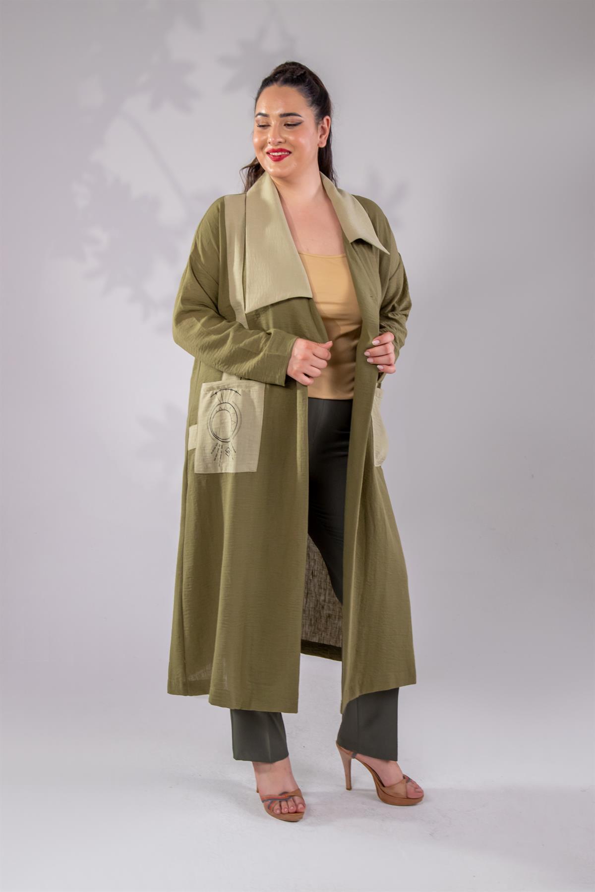 Büyük Beden 2251 Yan Bağlamalı Geniş Yaka Kap  Yeşil