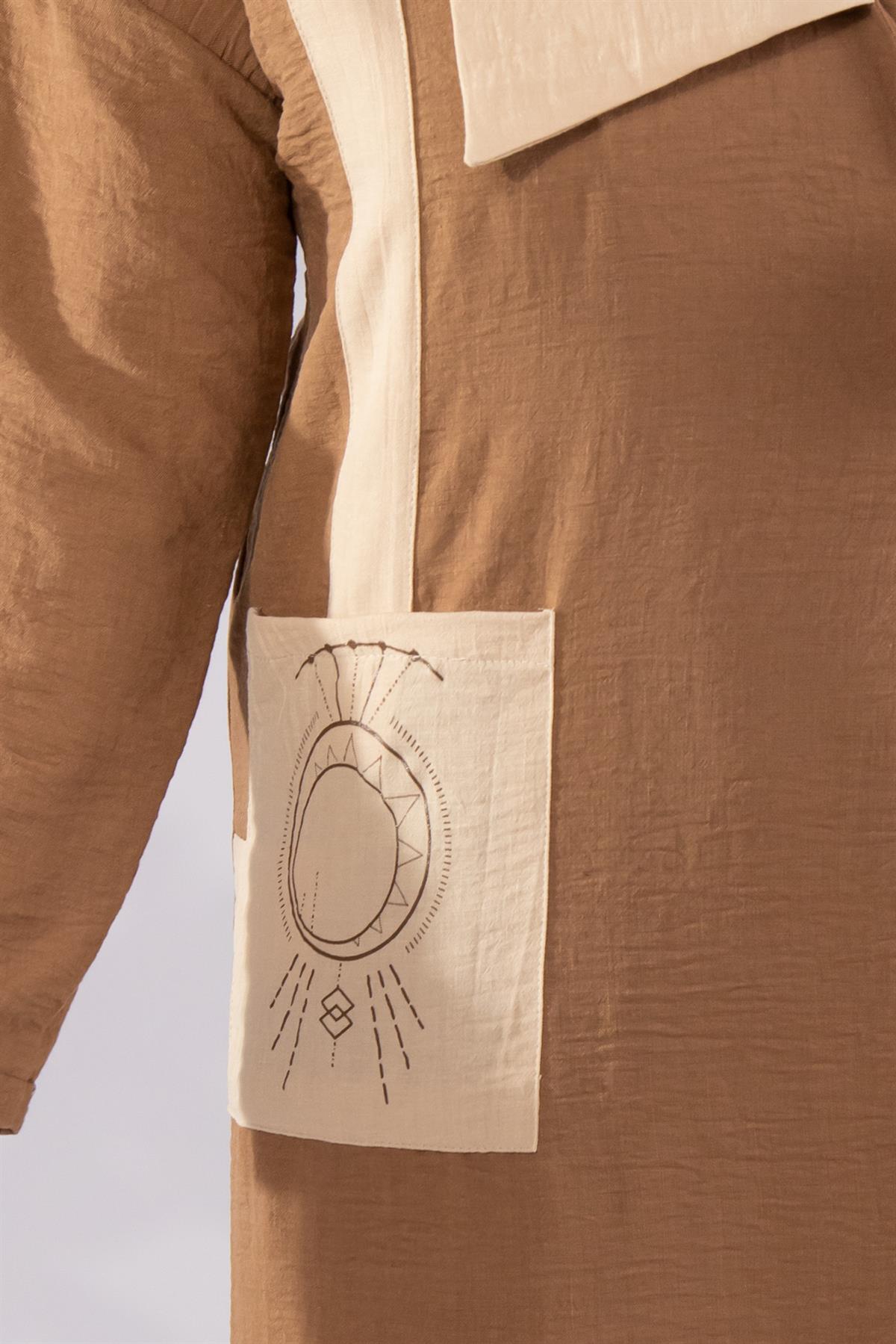 Büyük Beden 2251 Yan Bağlamalı Geniş Yaka Kap  Camel