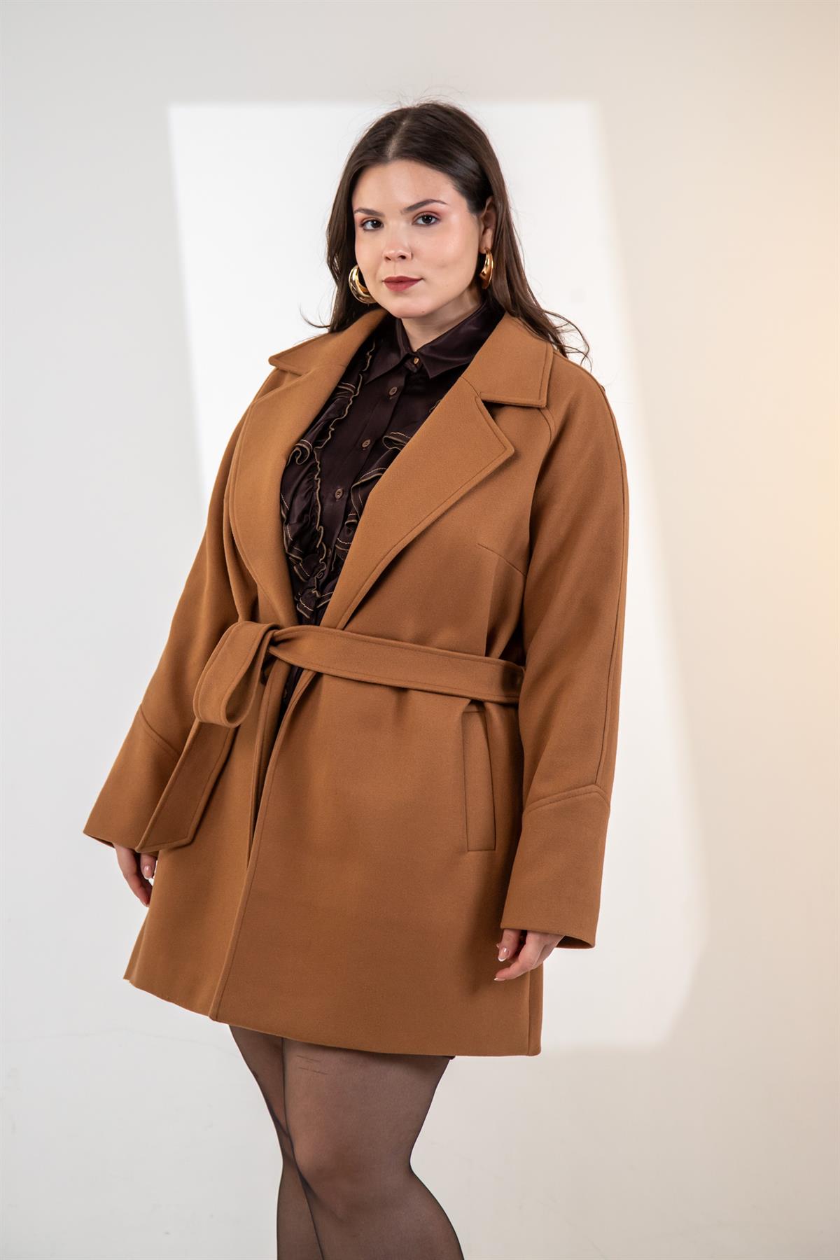 Büyük Beden 2327111 Reglan Kol Kaban  Camel