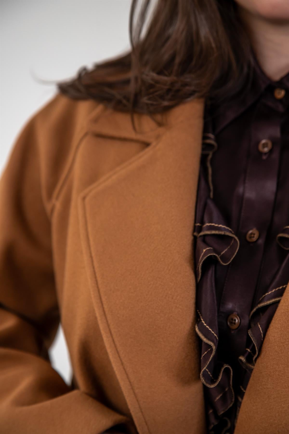 Büyük Beden 2327111 Reglan Kol Kaban  Camel