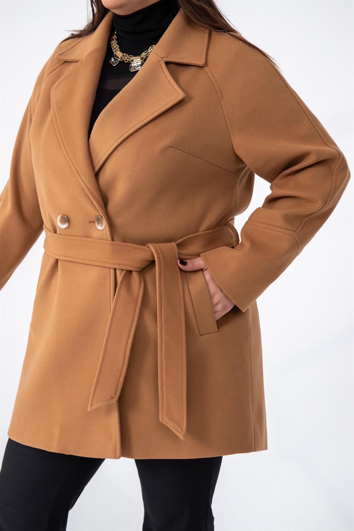 Büyük Beden 2327111 Reglan Kol Kaban  Camel