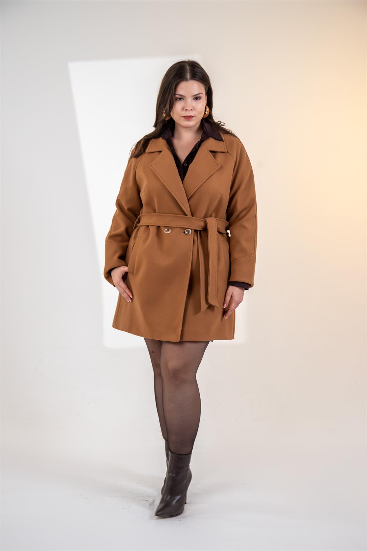 Büyük Beden 2327111 Reglan Kol Kaban  Camel