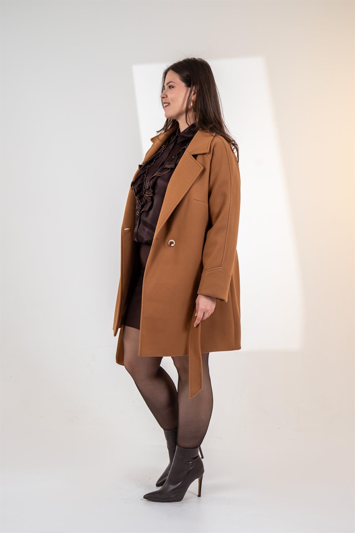 Büyük Beden 2327111 Reglan Kol Kaban  Camel