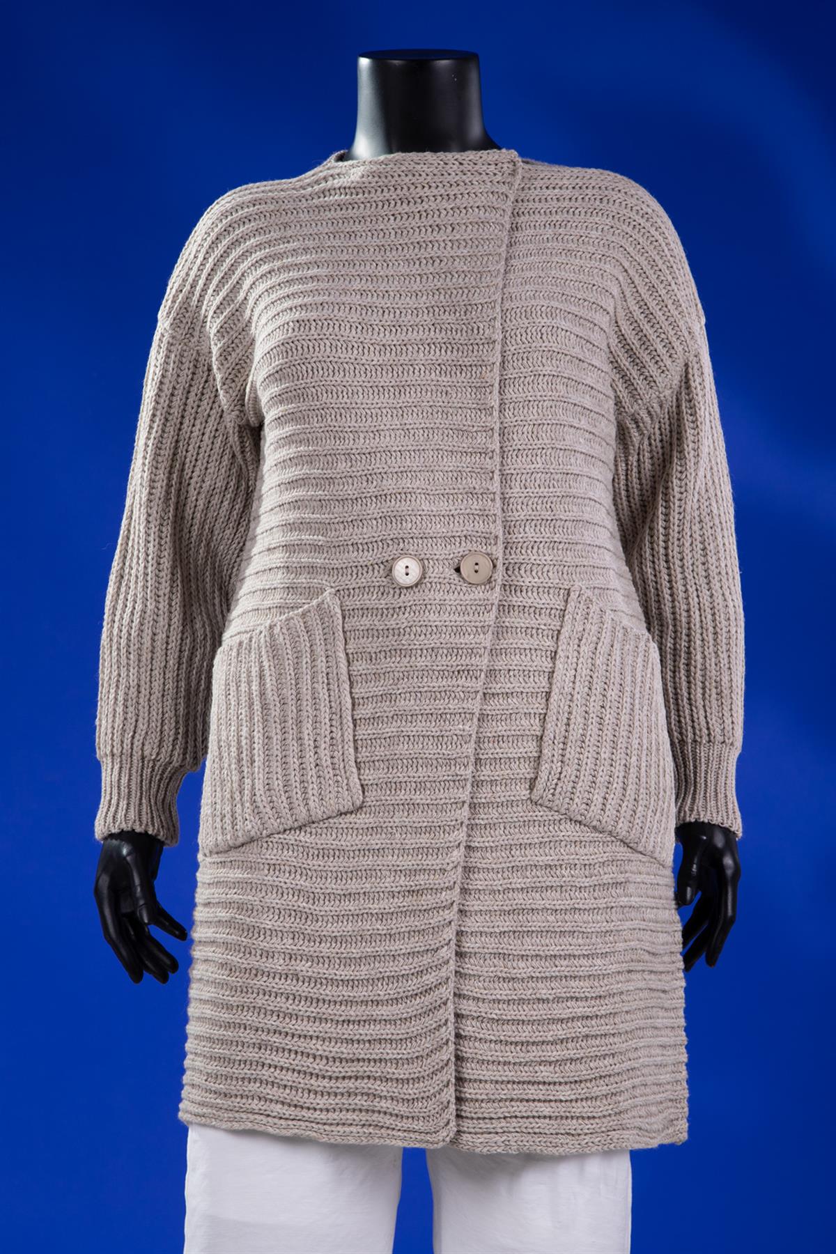 Büyük Beden 2404 Triko Ceket(Uzun) Vizon