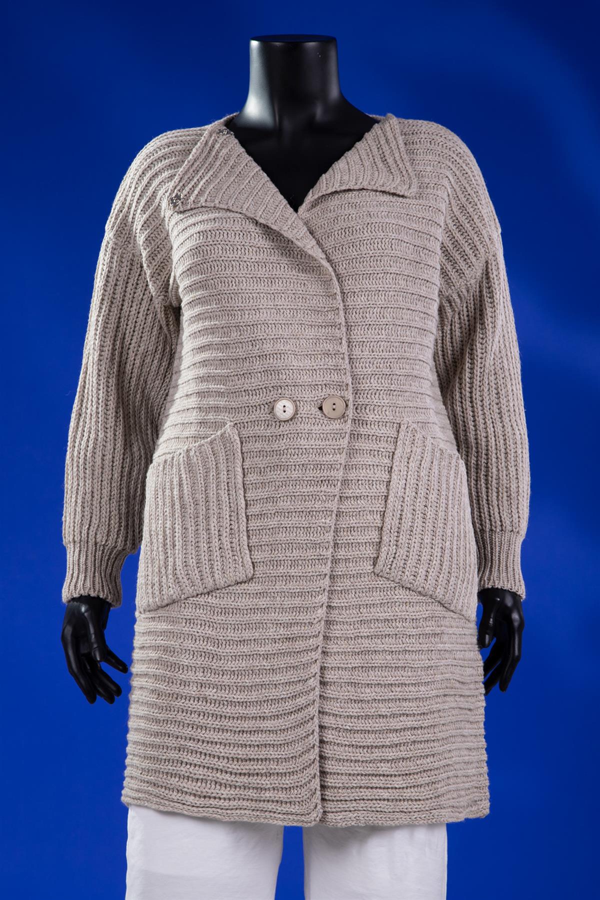 Büyük Beden 2404 Triko Ceket(Uzun) Vizon