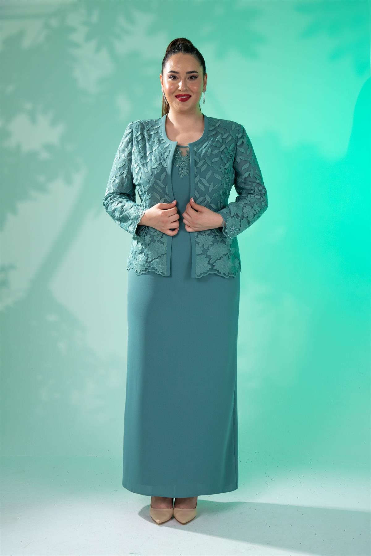 Büyük Beden 2420761 İkili Abiye Takım  Yeşil