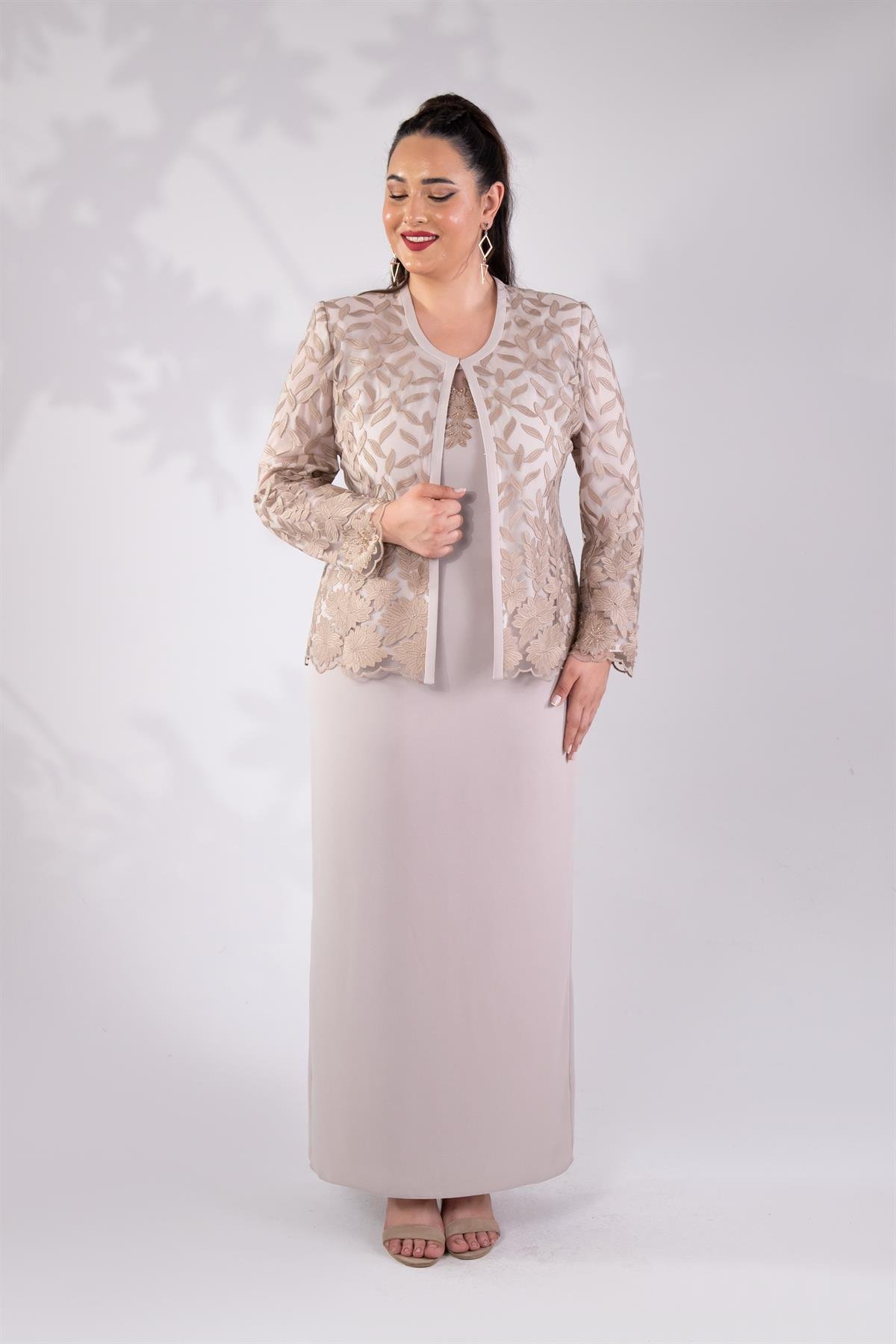 Büyük Beden 2420761 İkili Abiye Takım  Vizon