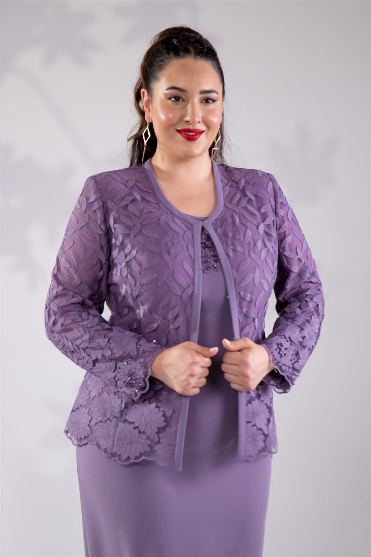 Büyük Beden 2420761 İkili Abiye Takım  Lila