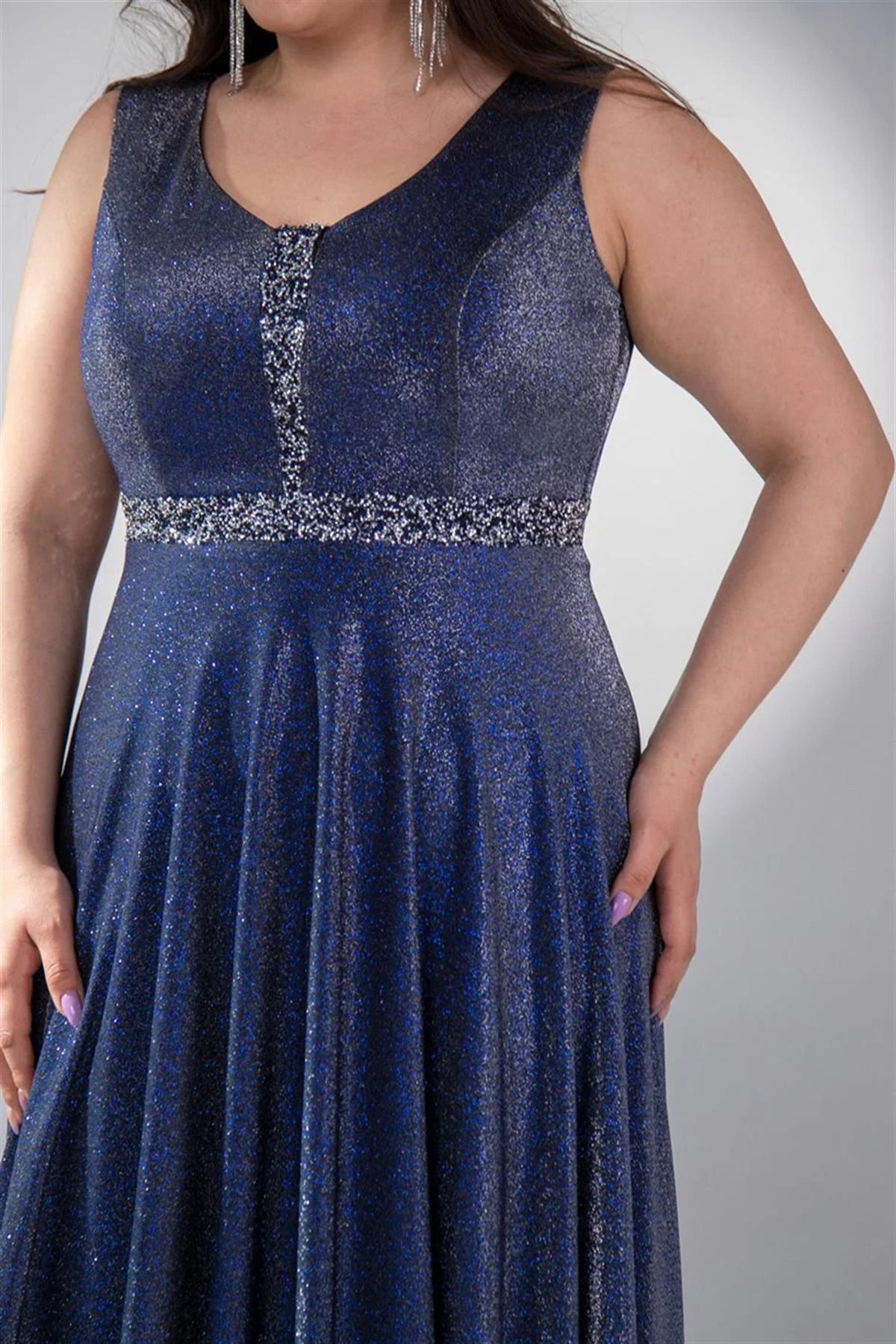 Büyük Beden 2421889 Askılı V Yaka Abiye  Lacivert