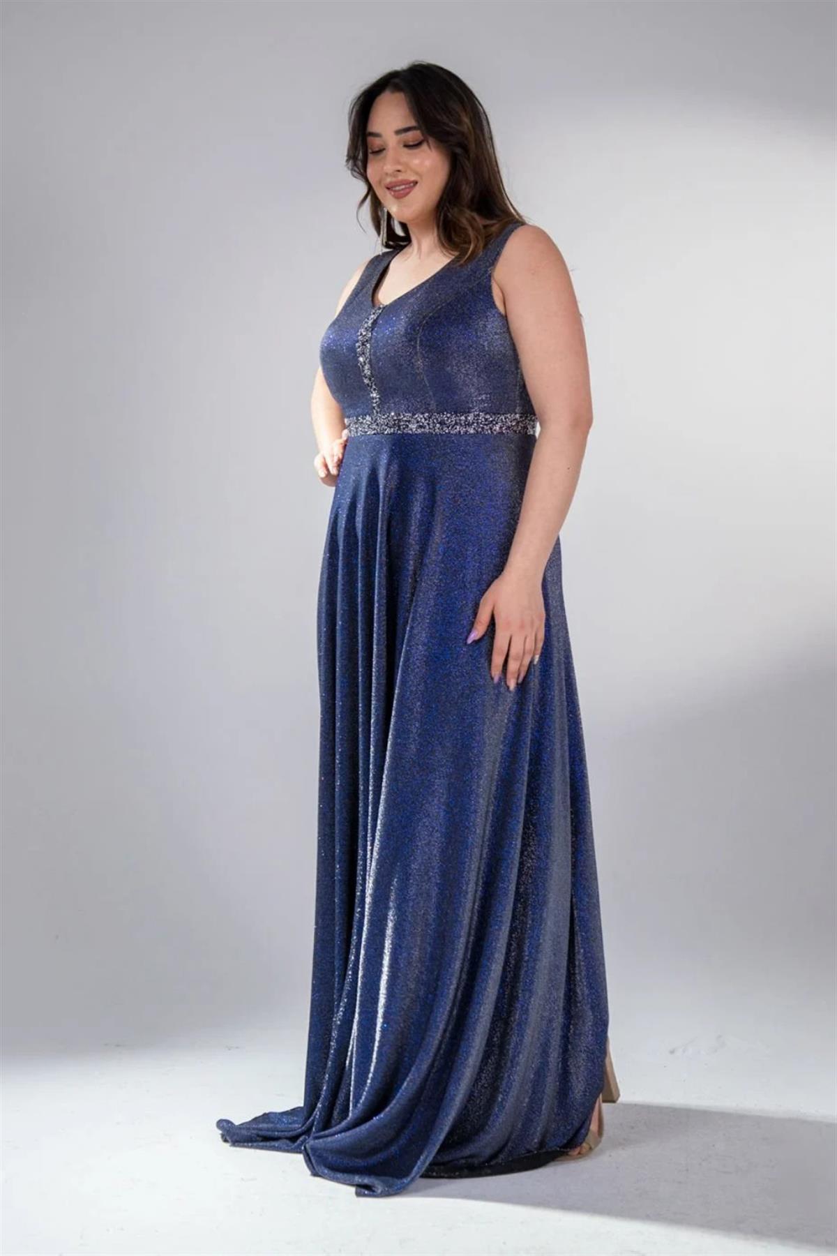 Büyük Beden 2421889 Askılı V Yaka Abiye  Lacivert