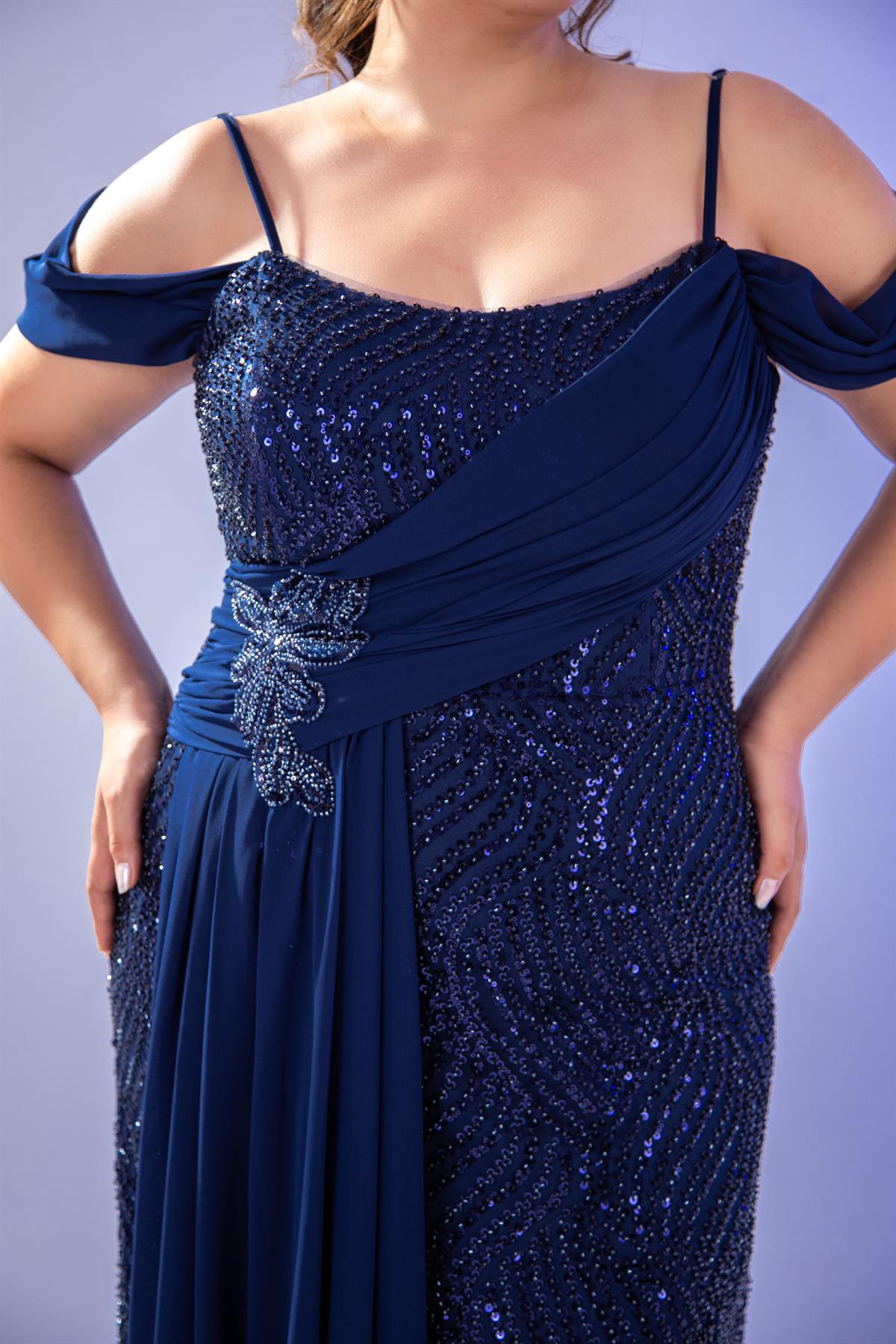 Büyük Beden 24220471 Uzun Abiye   Lacivert